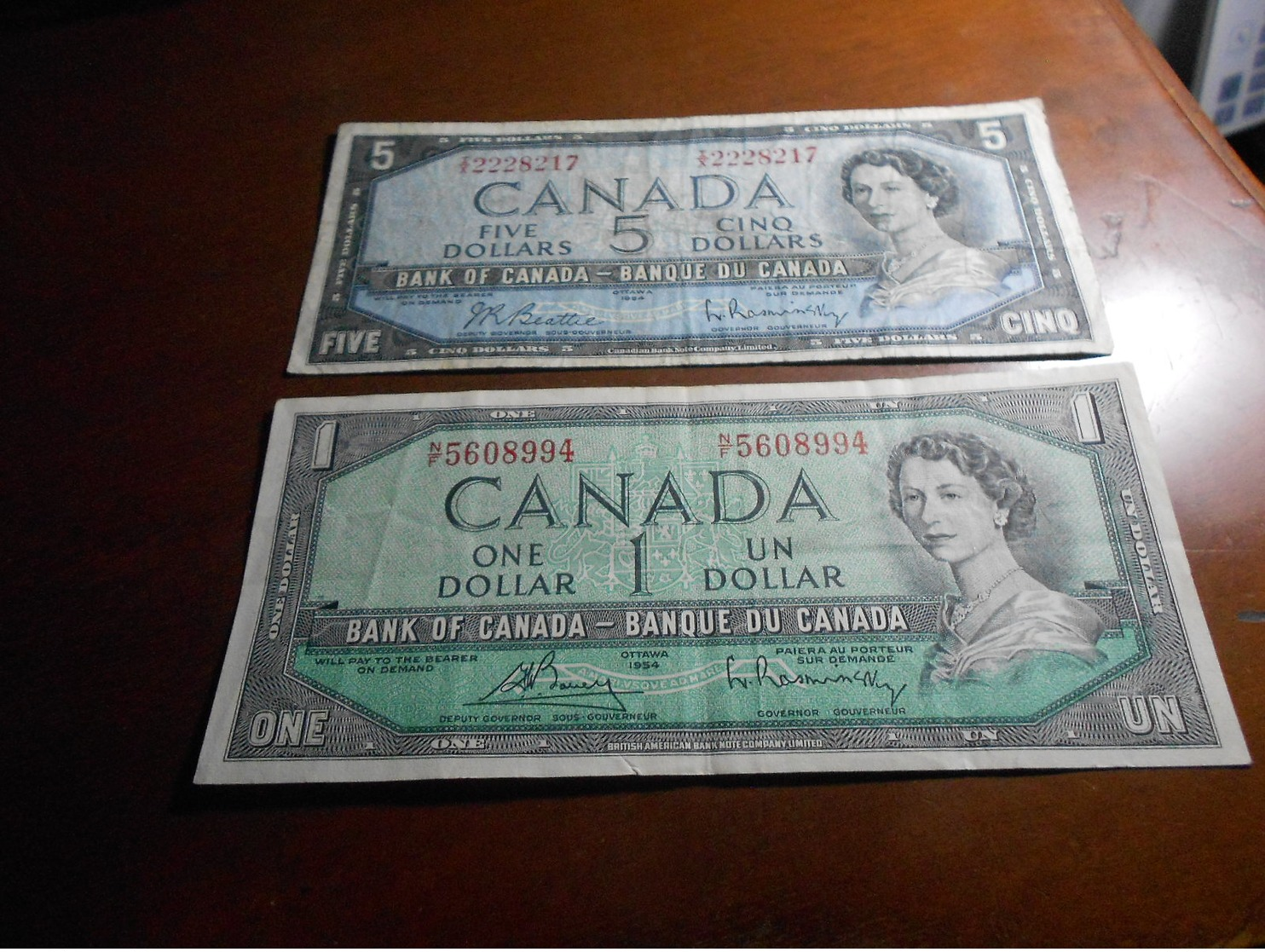 CANADA  1954   -  1  AND  5    DOLLARS  BILLETS  LOT - Canada
