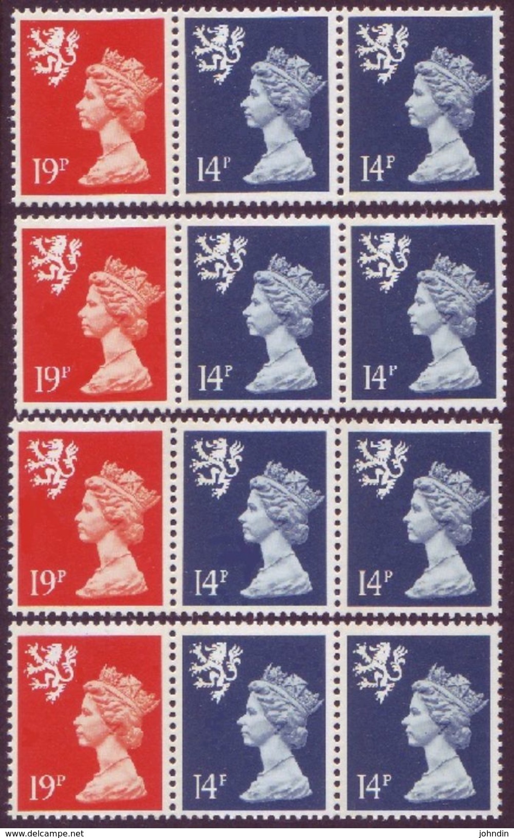 4 X 1989 GB Machin Scotland Regional Strips - 19p 2 Band SG S63 & 2 X 14p SBL SG S55 Se Tenant UM/MNH ( Country Stamps ) - Escocia