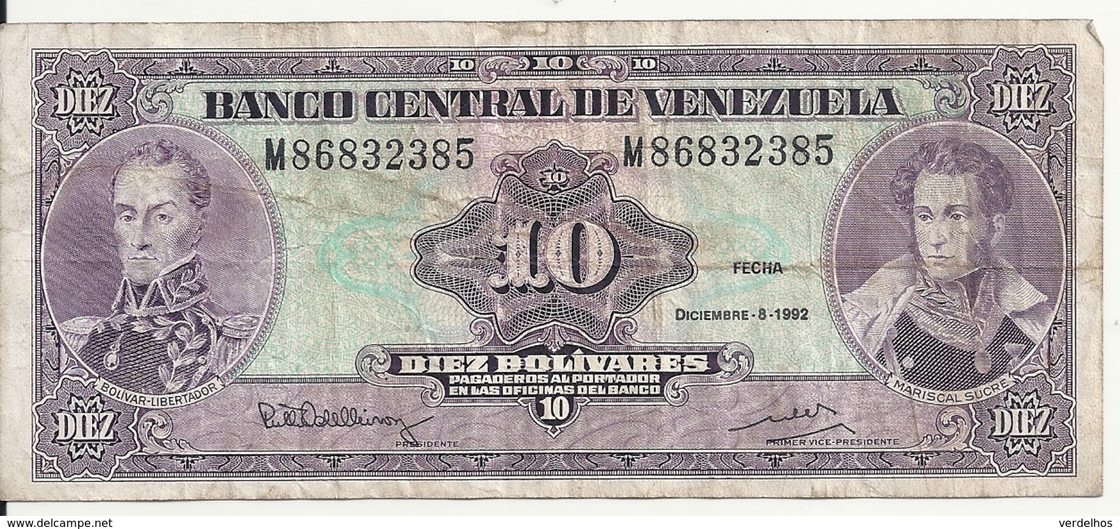 VENEZUELA 10 BOLIVARES 1992 VG+ P 61 C - Venezuela