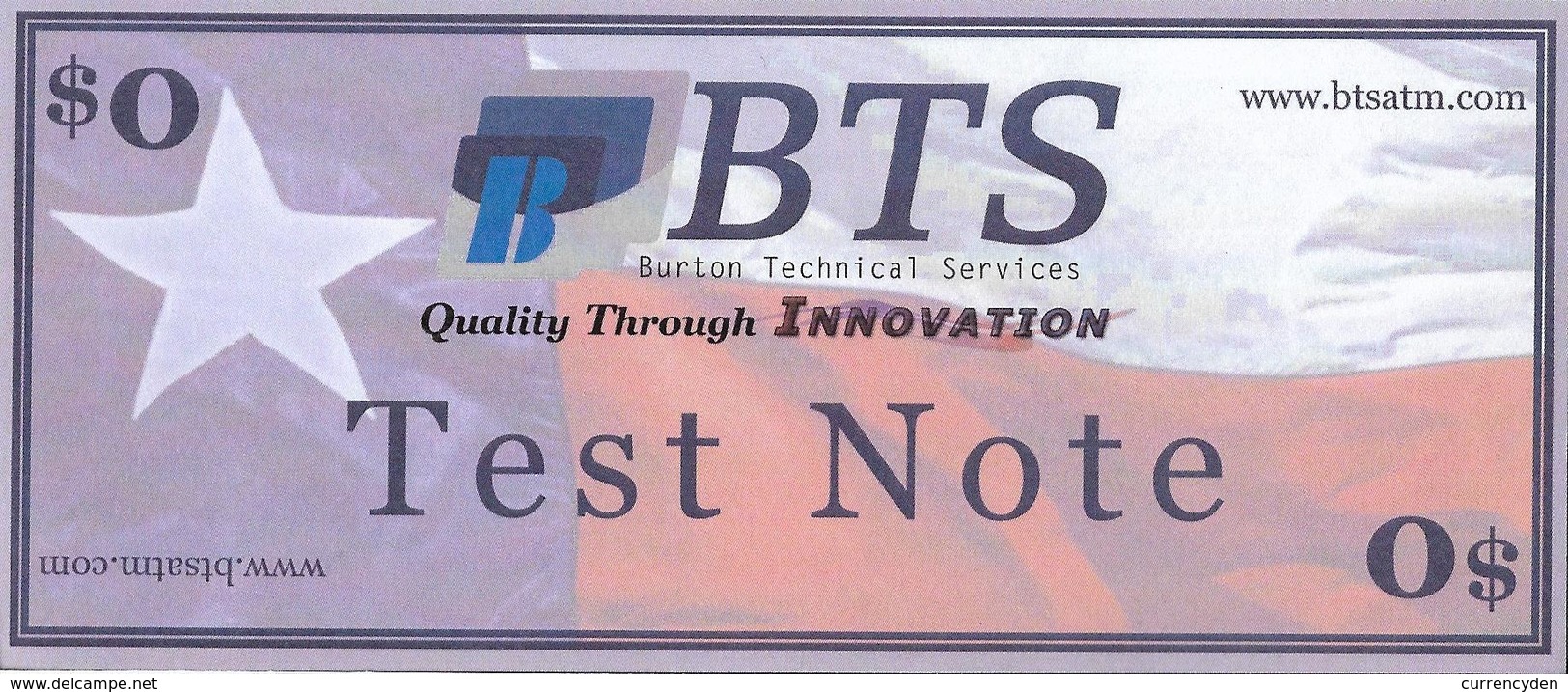 Test Note, BTS-101, NEWLY ATTRIBUTED NOTE & FIRM!!! Used To Calibrate ATMs UNC - Sonstige & Ohne Zuordnung