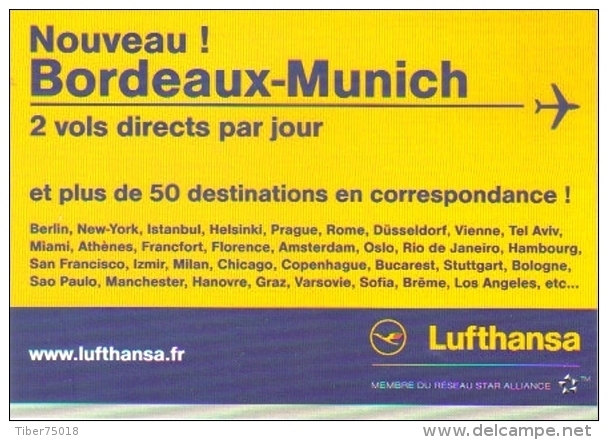 Carte Postale édition "Carte à Pub" - Lufthansa (compagnie D'aviation - Voyage) Nouveau ! Bordeaux - Munich - Reclame
