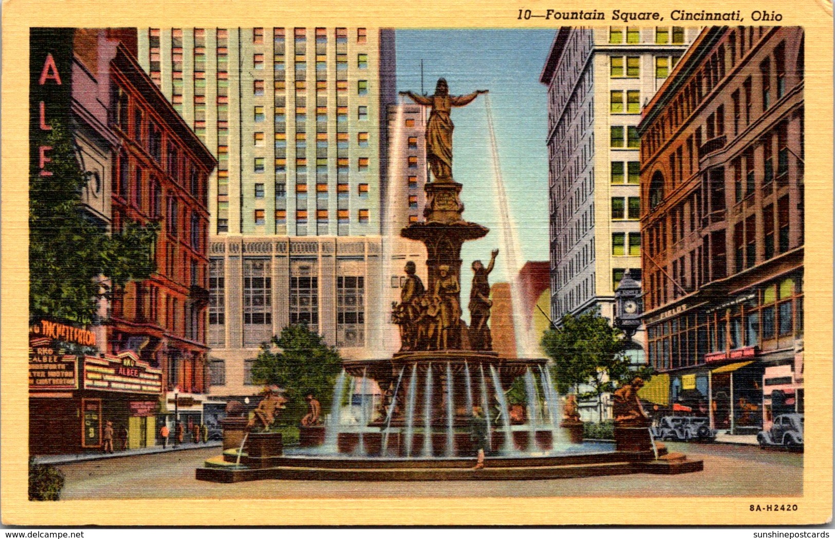 Ohio Cincinnati Fountain Square 1950 Curteich - Cincinnati