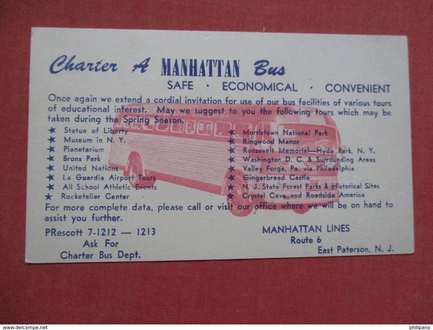 Charter A Manhattan Bus  East Paterson    New Jersey       Ref 4105 - Advertising