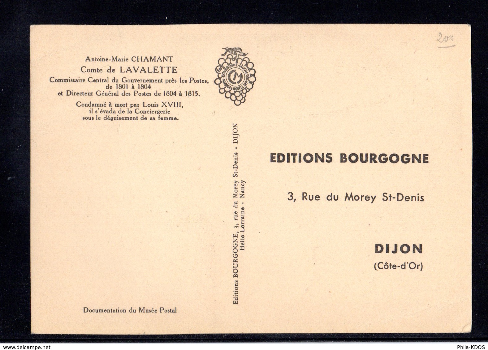 " JDT 1954 : COMTE DE LAVALETTE  " Sur Carte Maximum De 1954 Obl. Paris. N° YT 969. Voir Les 2 Scans. Parfait état CM - 1950-1959