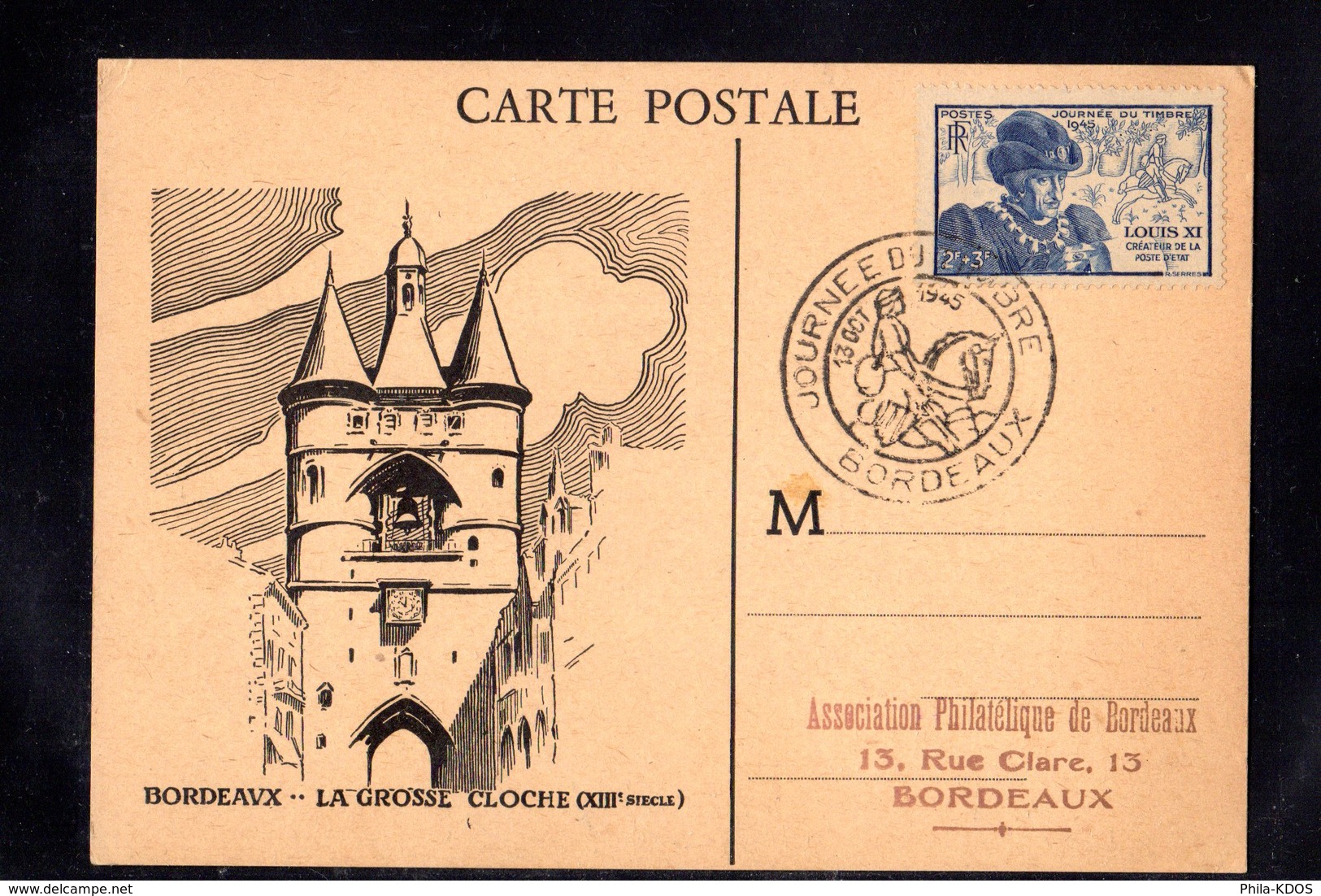 " JDT 1945 :LOUIS XI  " Sur Carte Maximum De 1945 Obl. Bordeaux N°YT 743 Voir Les 2 Scans Parfait état CM - 1940-1949