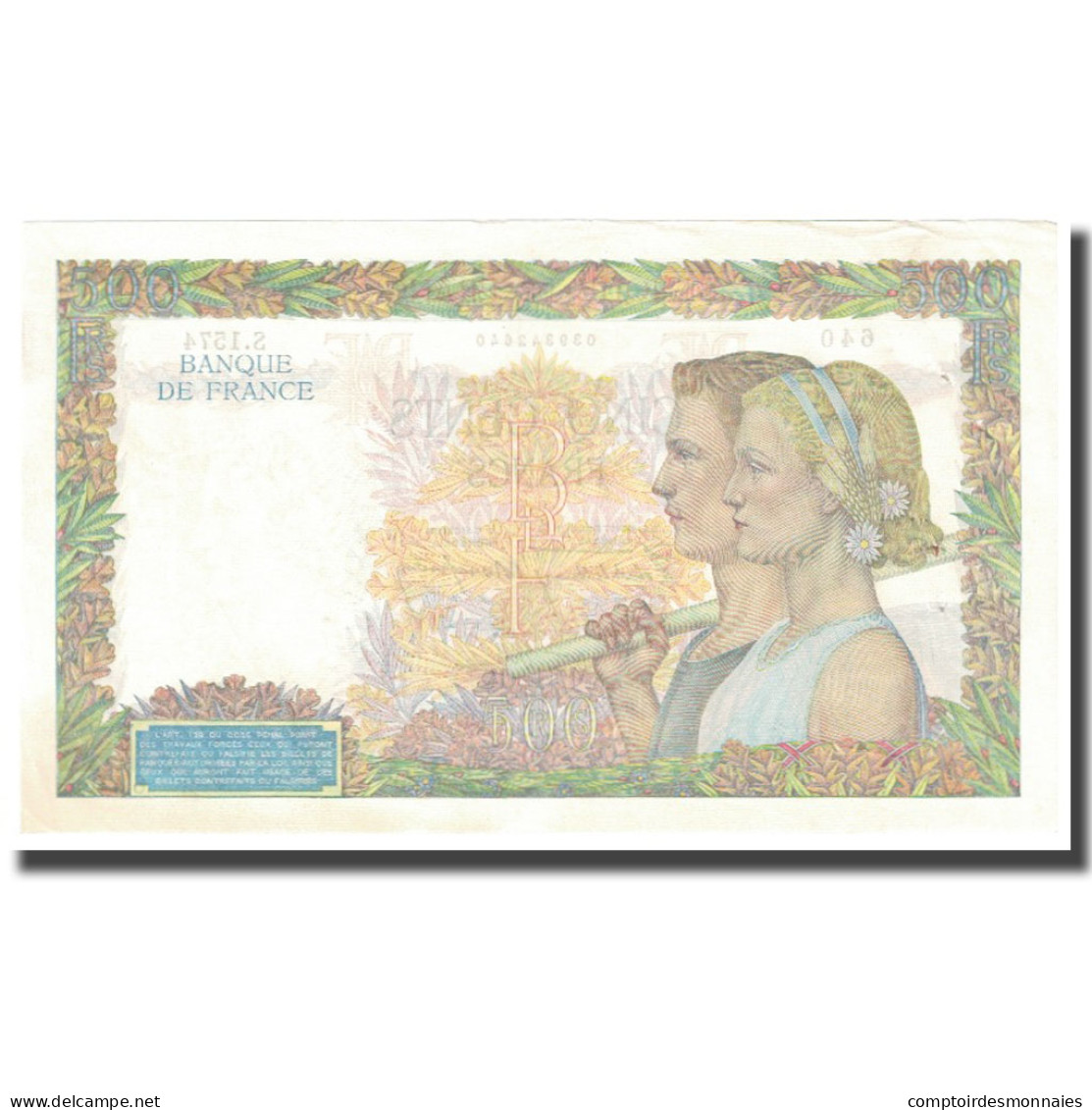 France, 500 Francs, La Paix, 1940, 1940-12-05, SUP, Fayette:32.10, KM:95a - 500 F 1940-1944 ''La Paix''