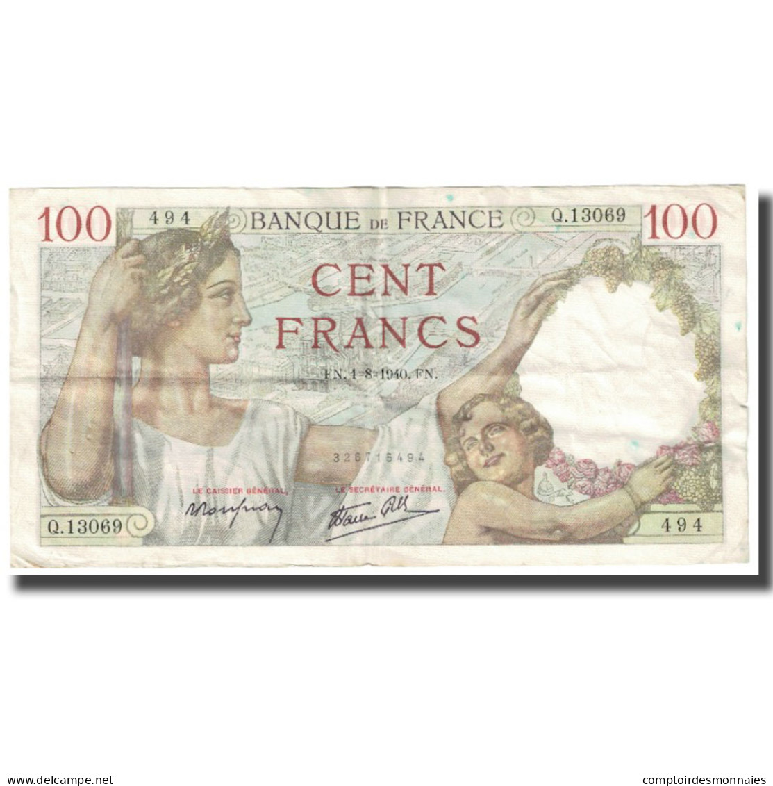 France, 100 Francs, Sully, 1940, 1940-08-01, TTB, Fayette:26.34, KM:94 - 100 F 1939-1942 ''Sully''