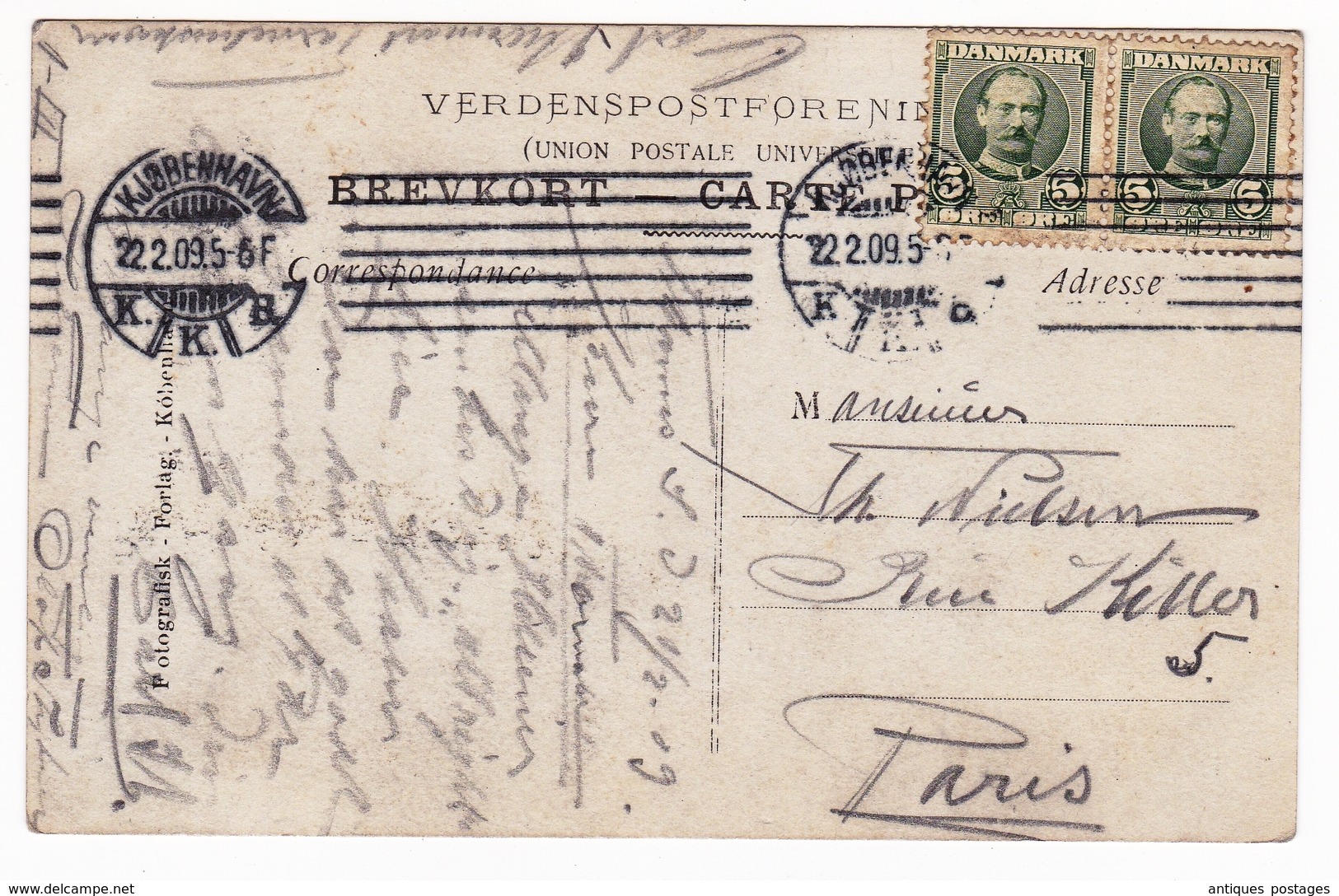 Copenhague 1909 København Frederiksholms Kanal Danemark Danmark - Storia Postale