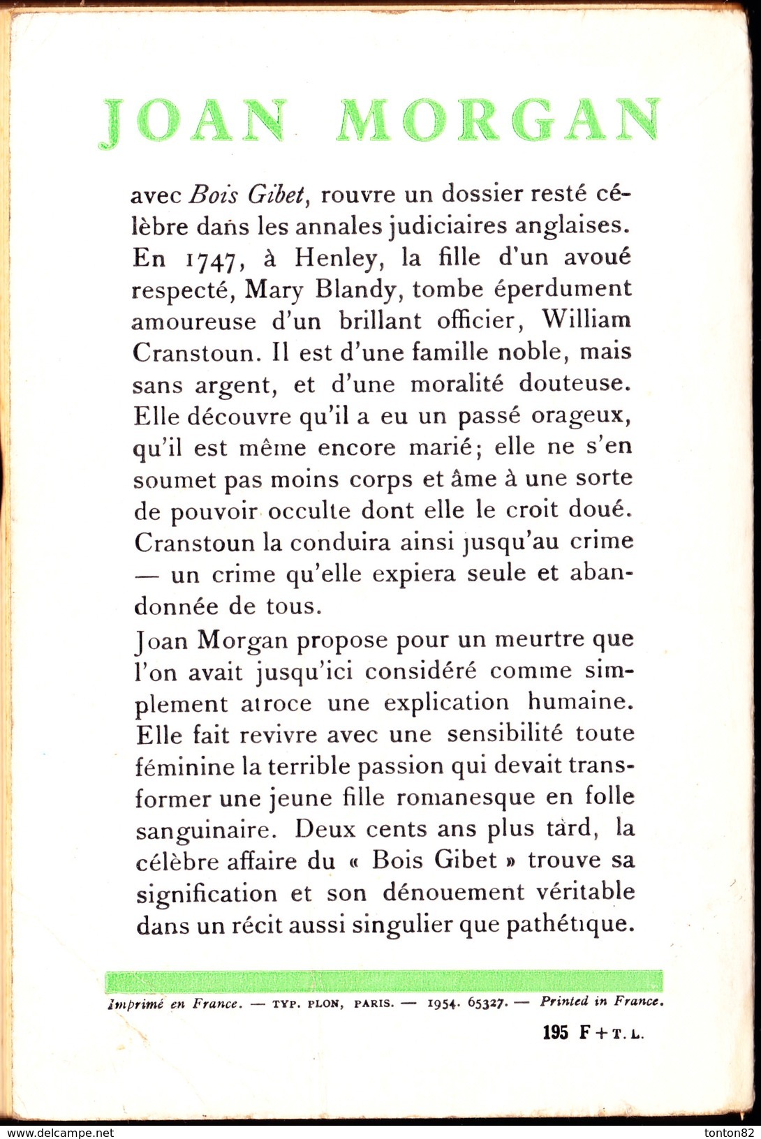 Jean Morgan - Bois Gibet - " Le Ruban Noir " N° 6 / Éditions PLON - ( 1954 ) . - Autres & Non Classés