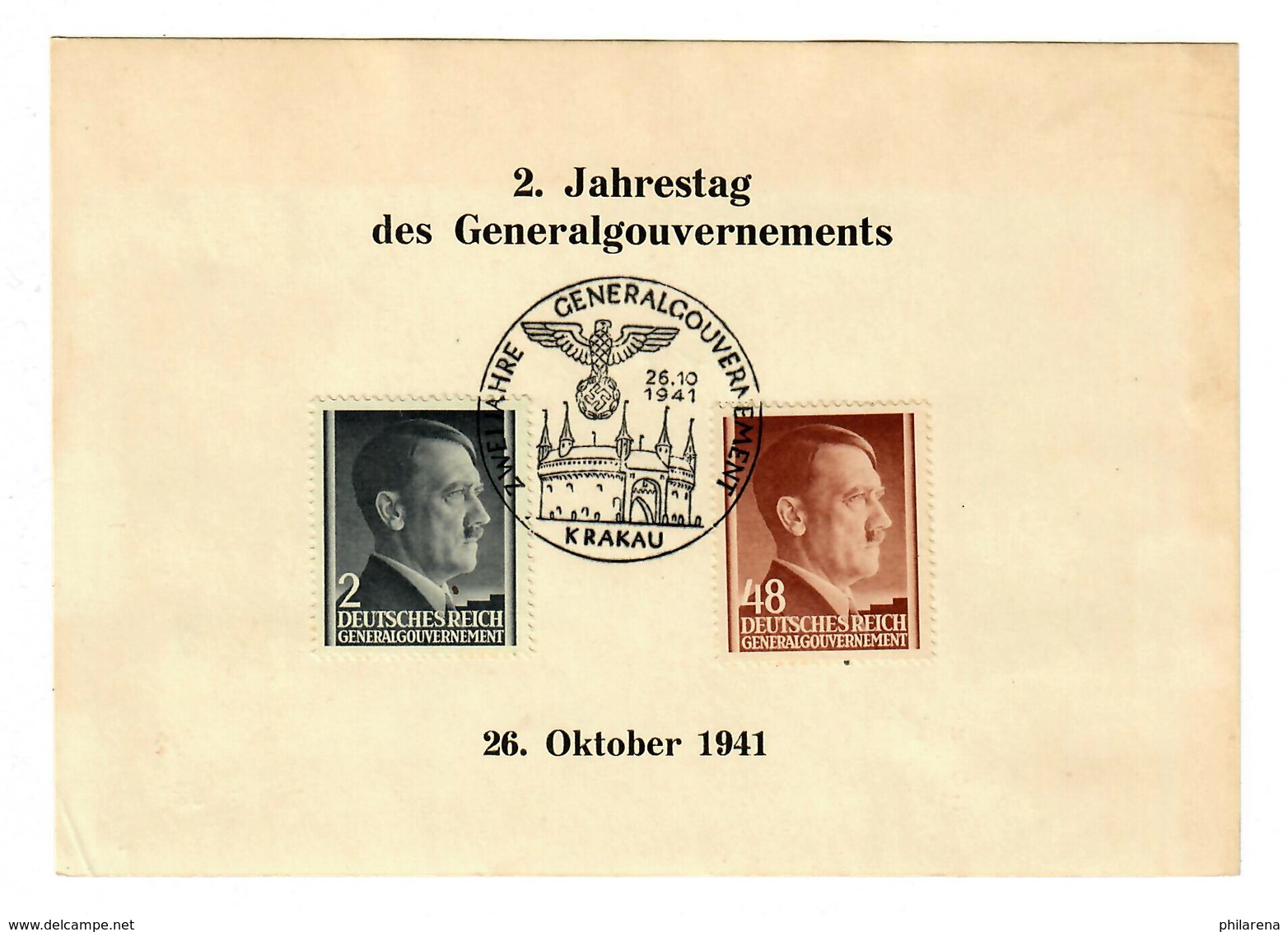 GG 1941: Offizielle Gedenkkarte Der Deutschen Post Osten, 2 Jahre GG - Besetzungen 1938-45