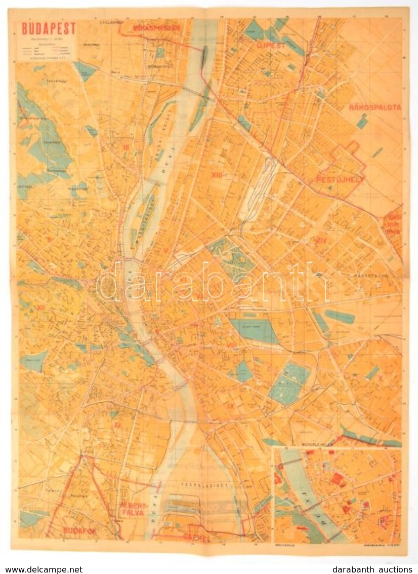 Cca 1939-1945 Budapest Térképe, 1: 25.000, Bp., Közlekedési Nyomda Kft., A Hátoldalon Utca Névjegyzékkel, Rajta Az Terve - Otros & Sin Clasificación