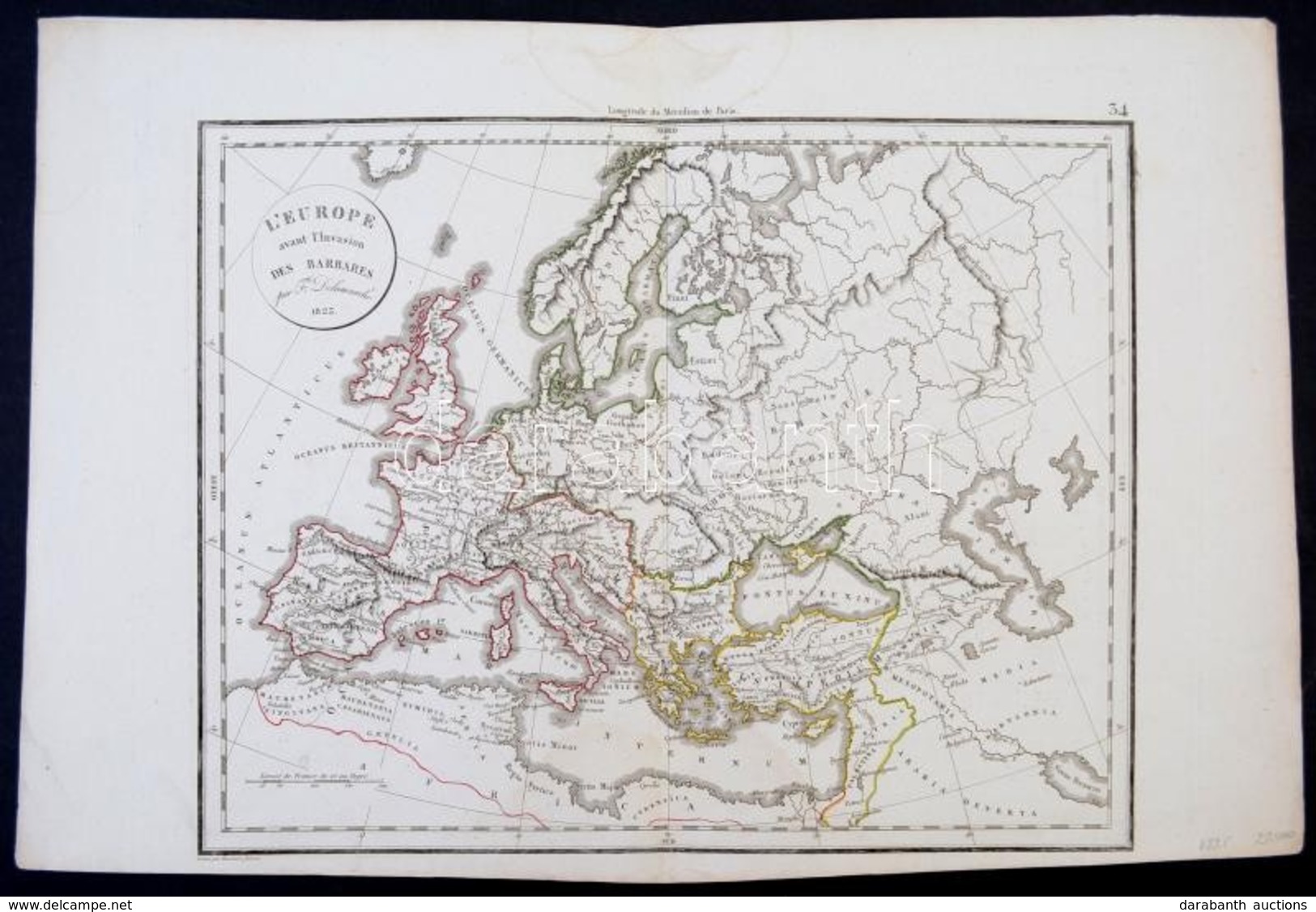 1825 Európa A Barbárok Betörése Előtt. Nagyméretű Határszínezett Rézmetszetű Térkép. / 1825 Map Of Europe Before The Bar - Other & Unclassified