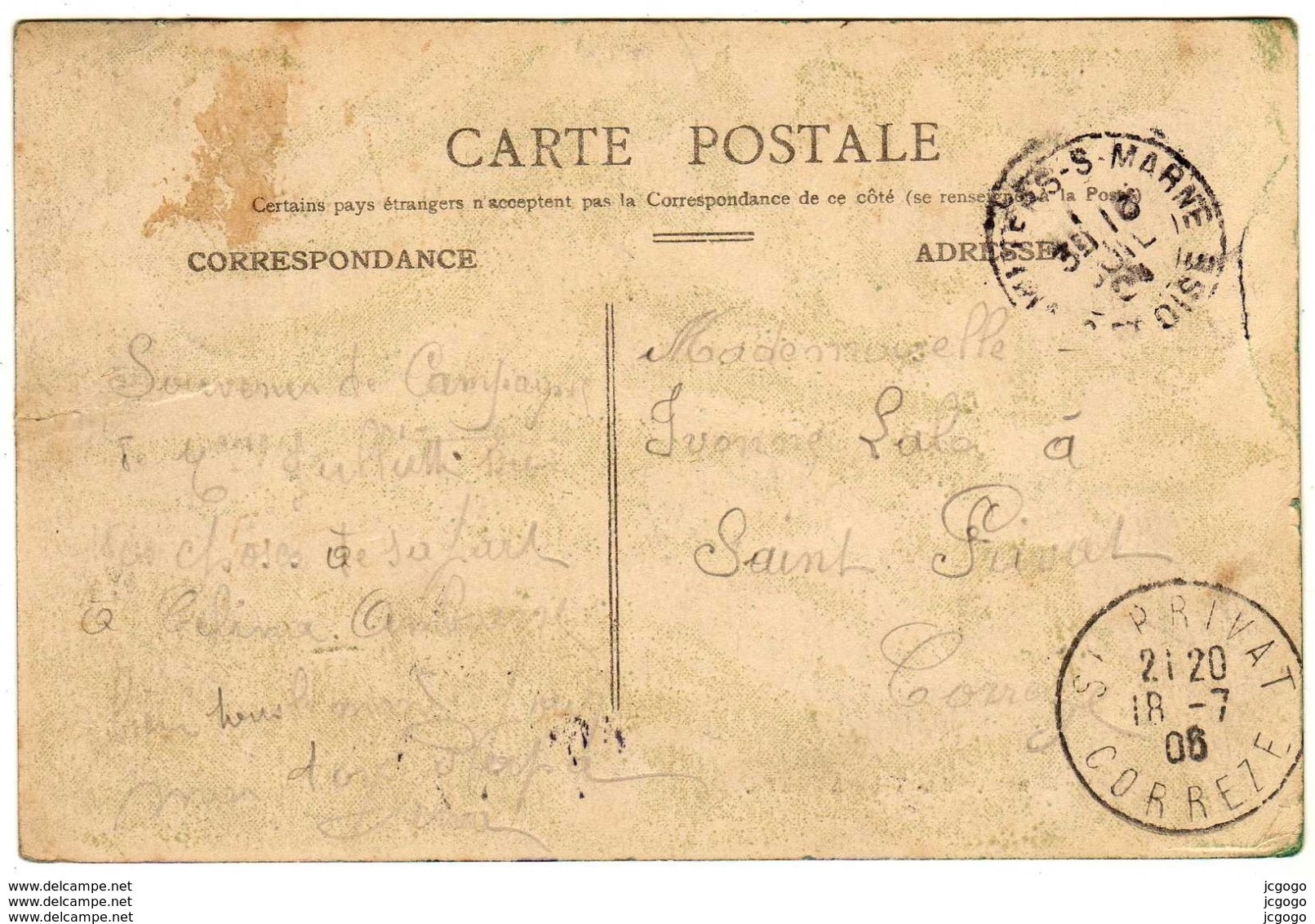 CHAMPIGNY   COEUILLY.   Place De La Chanson  Carte écrite En 1908  2scans - Champigny Sur Marne