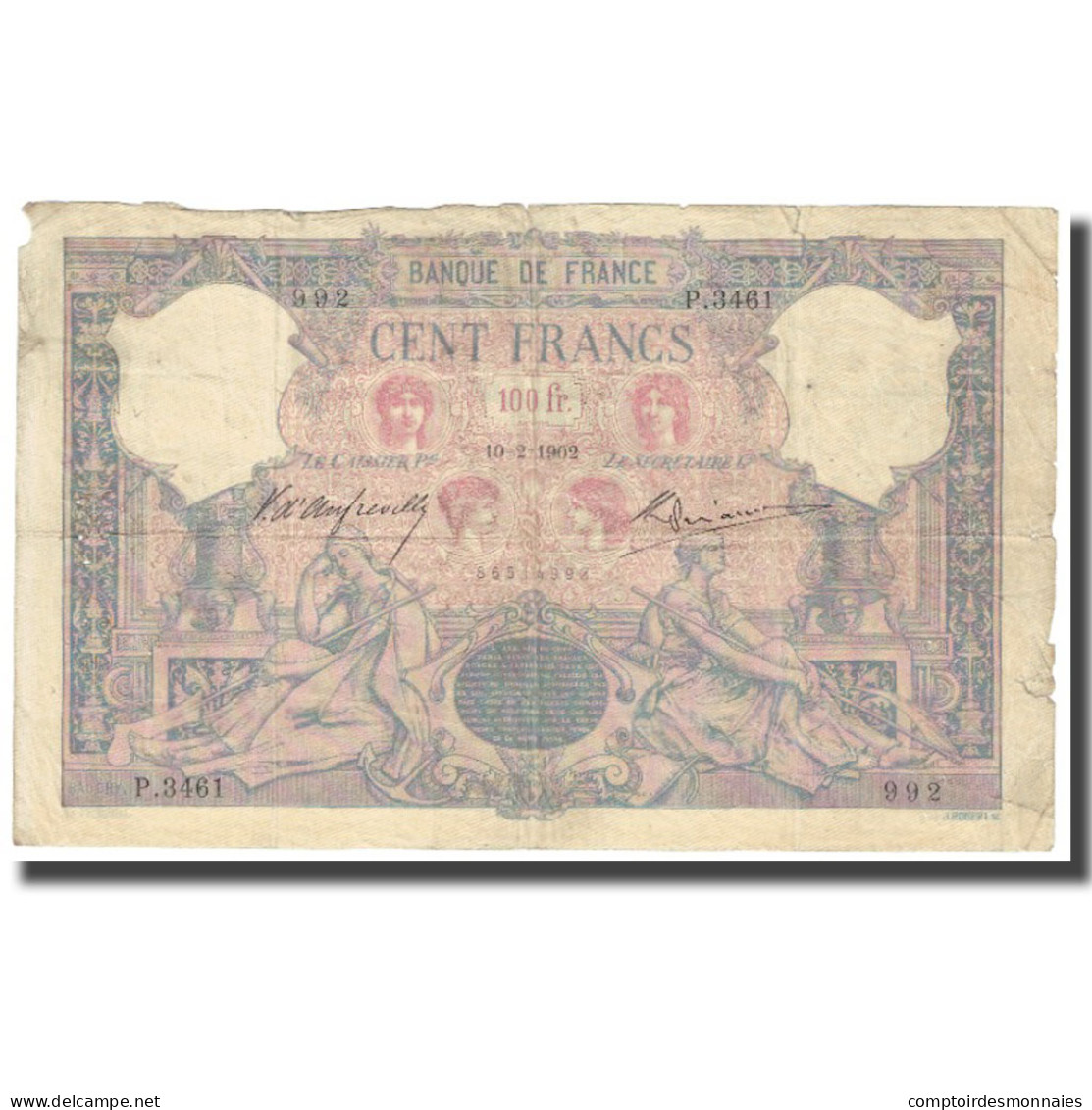 France, 100 Francs, Bleu Et Rose, 1902, 1902.2.10, TB, Fayette:21.16, KM:65c - 100 F 1888-1909 ''Bleu Et Rose''