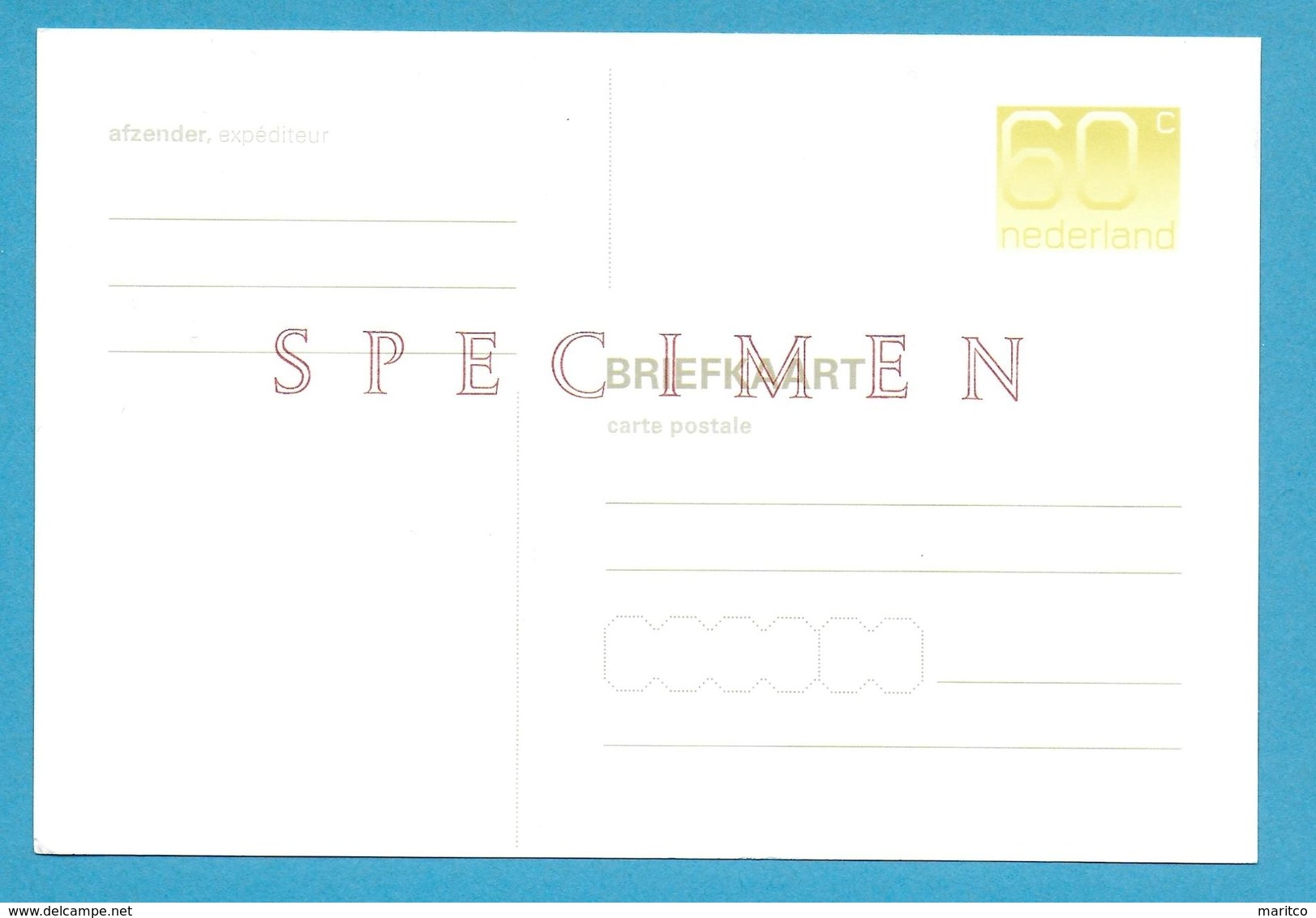 Netherlands SPECIMEN Briefkaart 60c Crouwel - Entiers Postaux