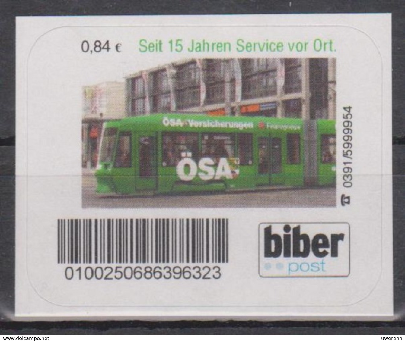Moderne Privatpost: Biber Post Magdeburg 2007: 15 Jahre ÖSA (Versicherung). 1 Wert Personalisierte Ausgabe Postfrisch - Tramways