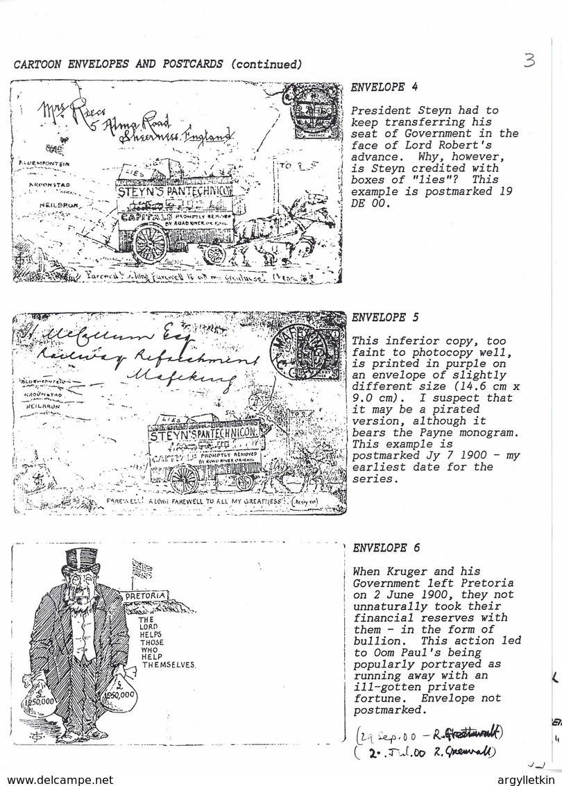 BOER WAR ORANGE FREE STATE KAUGER CYCLOSTYLED PAYNE DRAWINGS - Oranje-Freistaat (1868-1909)