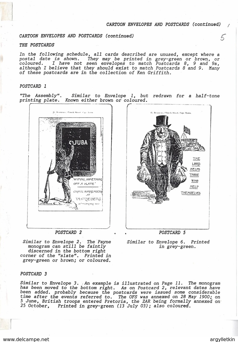 BOER WAR ORANGE FREE STATE KAUGER CYCLOSTYLED PAYNE DRAWINGS - Oranje-Freistaat (1868-1909)