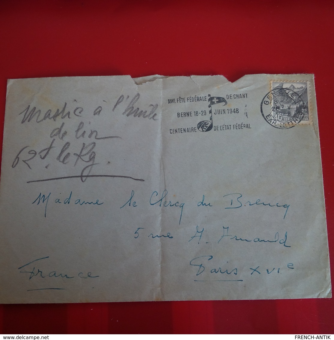 LETTRE SUISSE BERN POUR PARIS 1948 - Lettres & Documents