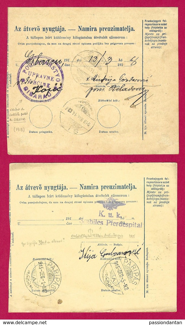 Deux Récépissés De Colis Postaux - Hongrie - Première Guerre Mondiale - Années 1915 Et 1918 - Parcel Post