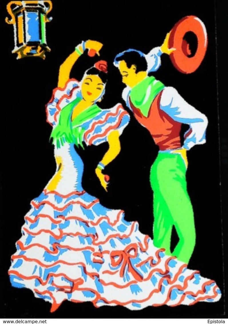 DANSE FLAMENCO - Carte En Velours Feutrine Sérigraphie FLUO - Other & Unclassified