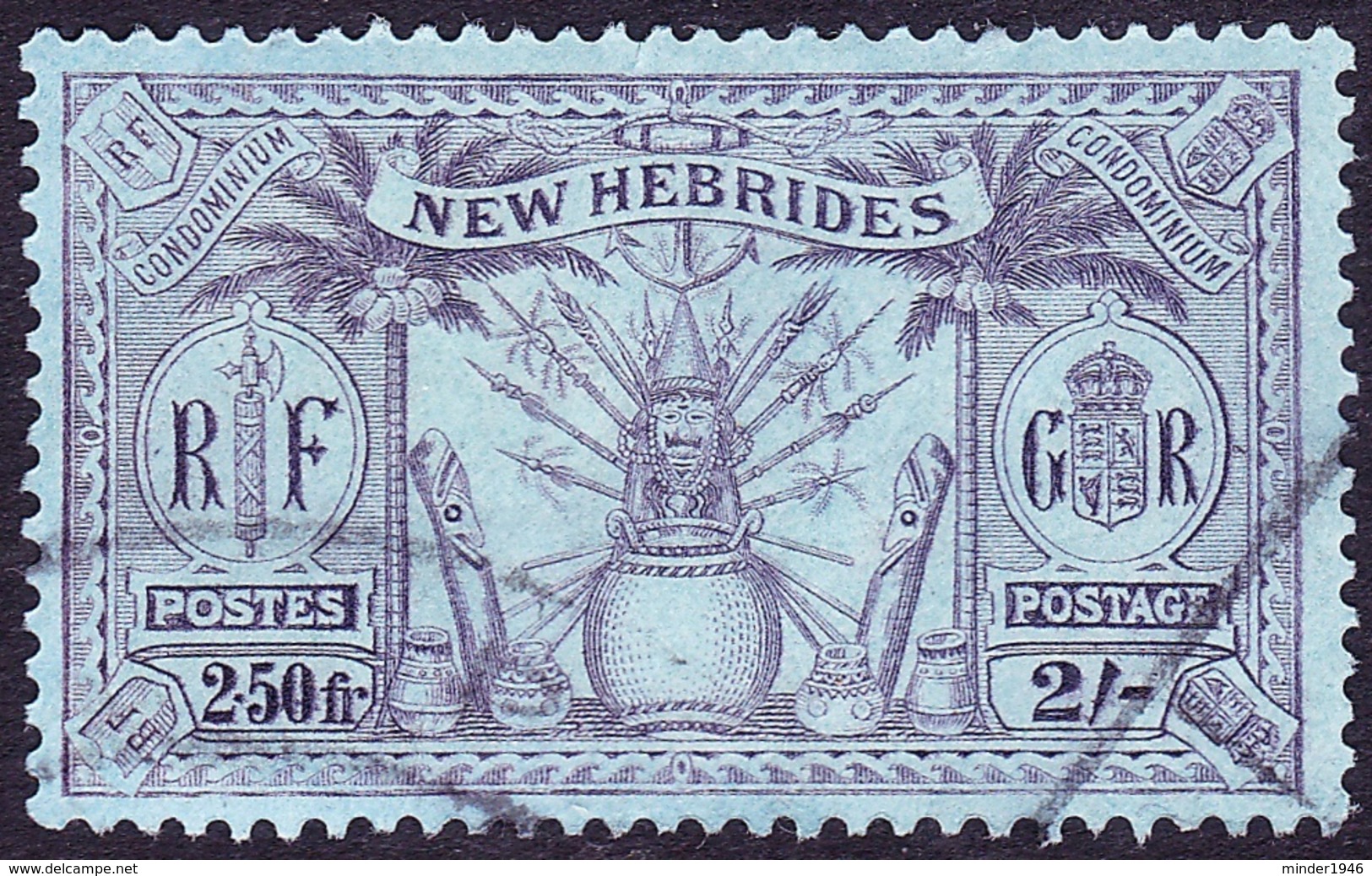 NEW HEBRIDES 1925 2/- (2.50f) Purple/Blue SG50 FU - Used Stamps