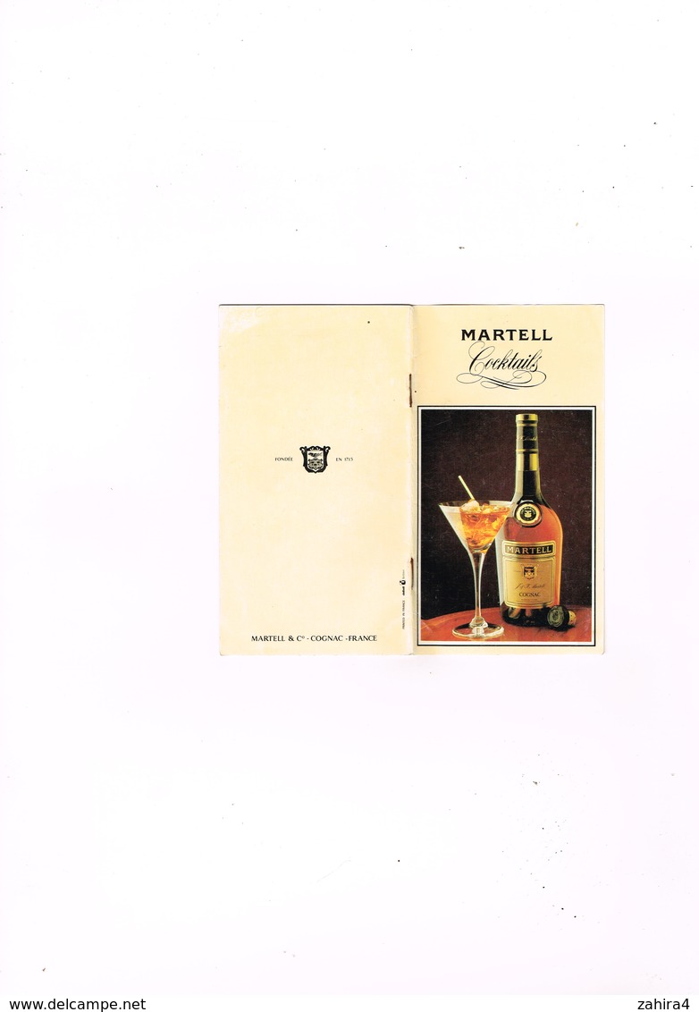 Livret Martell Cocktails - Cognac - 27 Recettes : Side Car  Paradis  Alexandra Tom And Jerry Negus French Coffee... - Alcools