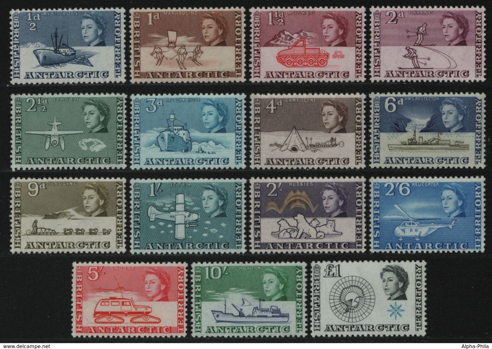 BAT / Brit. Antarktis 1963 - Mi-Nr. 1-15 ** - MNH - Antarktisforschung (I) - Unused Stamps