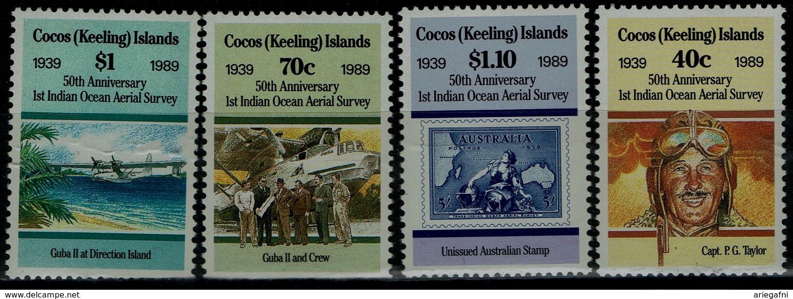 COCOS ISLANDS 1989 50th ANNIVERSARY OF THE FIRST MEASURING FLIGHT IN THE AREA OF THE INDIAN OCEAN MI No 213-6 MNH VF !! - Isole Cocos (Keeling)