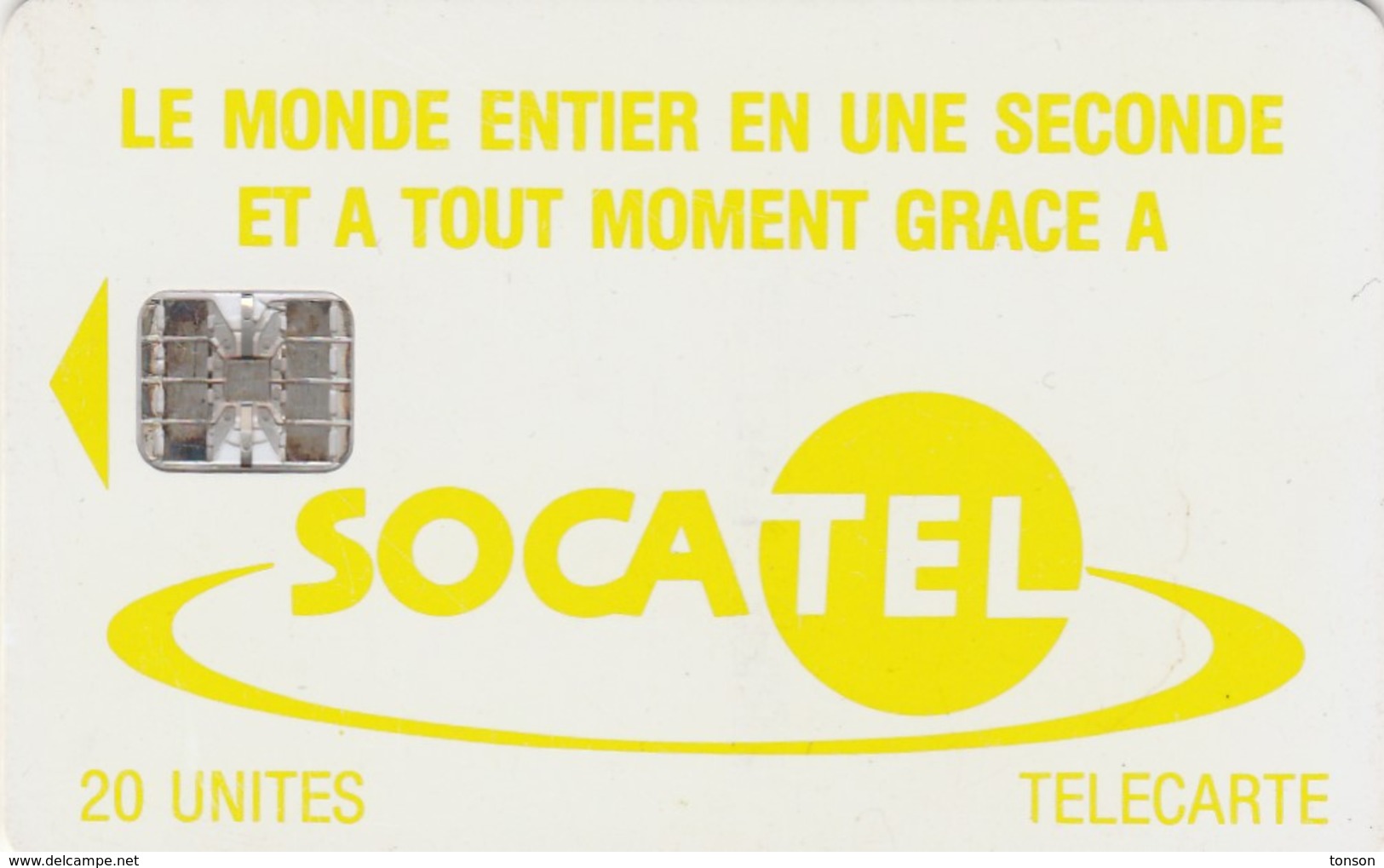 Central African Republic, CF-SOC-0016, Yellow Logo - Telephone Tarifs, 2 Scans. - Zentralafrik. Rep.