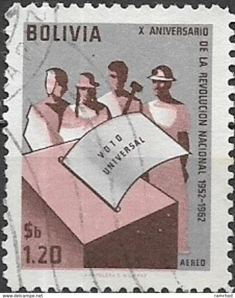 BOLIVIA 1963 Tenth Anniversary Of Revolution (1962) - 1p.20, Ballot Box And Voters FU - Bolivie