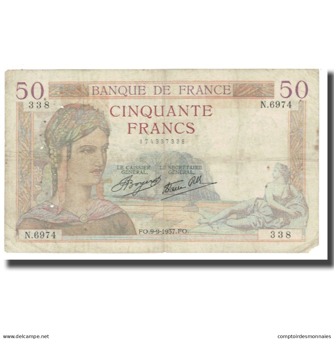 France, 50 Francs, Cérès, 1937, P. Rousseau And R. Favre-Gilly, 1937-09-09 - 50 F 1934-1940 ''Cérès''