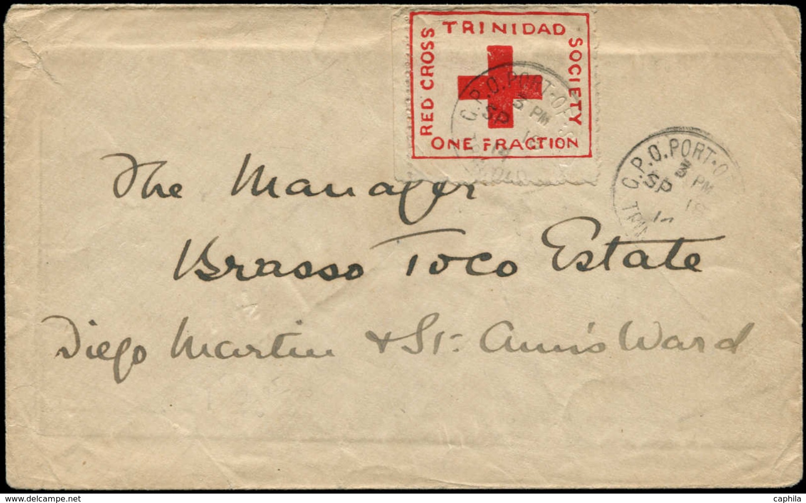 LET TRINITE - Poste - 87A, étiquette Rouge Sur Enveloppe 18/11/14 (un Seul Jour D'utilisation): Croix-Rouge - Trinidad & Tobago (1962-...)