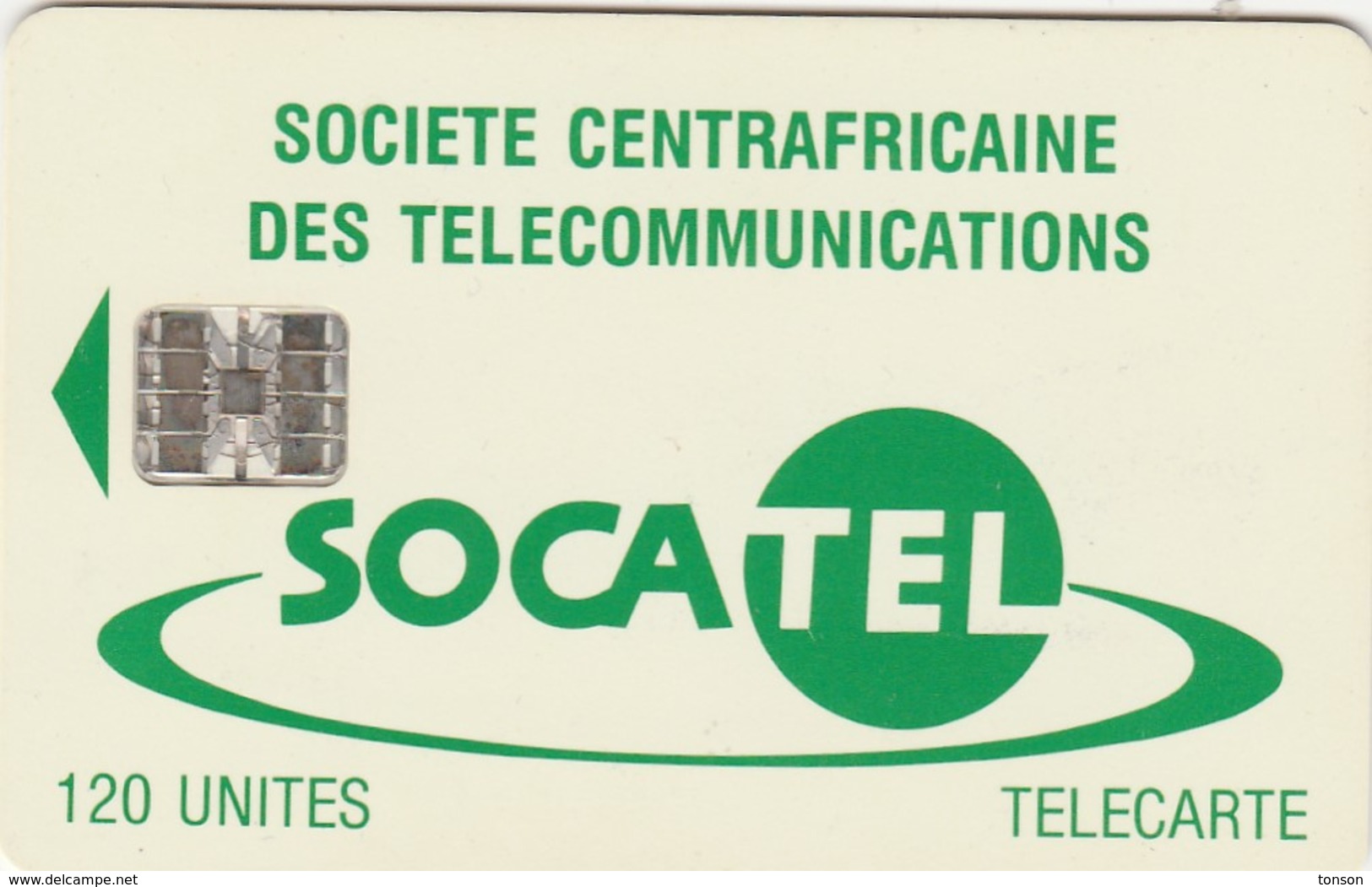 Central African Republic, CF-SOC-0015B, Logo - Green 2 Scans.   Moreno Logo At Top Right On Reverse - Centrafricaine (République)