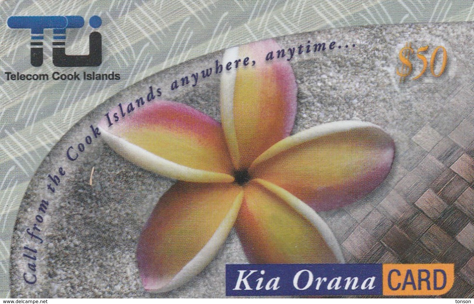 Cook Islands, CK-TCI-KOC-0006, $50, Red & White Flower, 2 Scans. - Cookeilanden