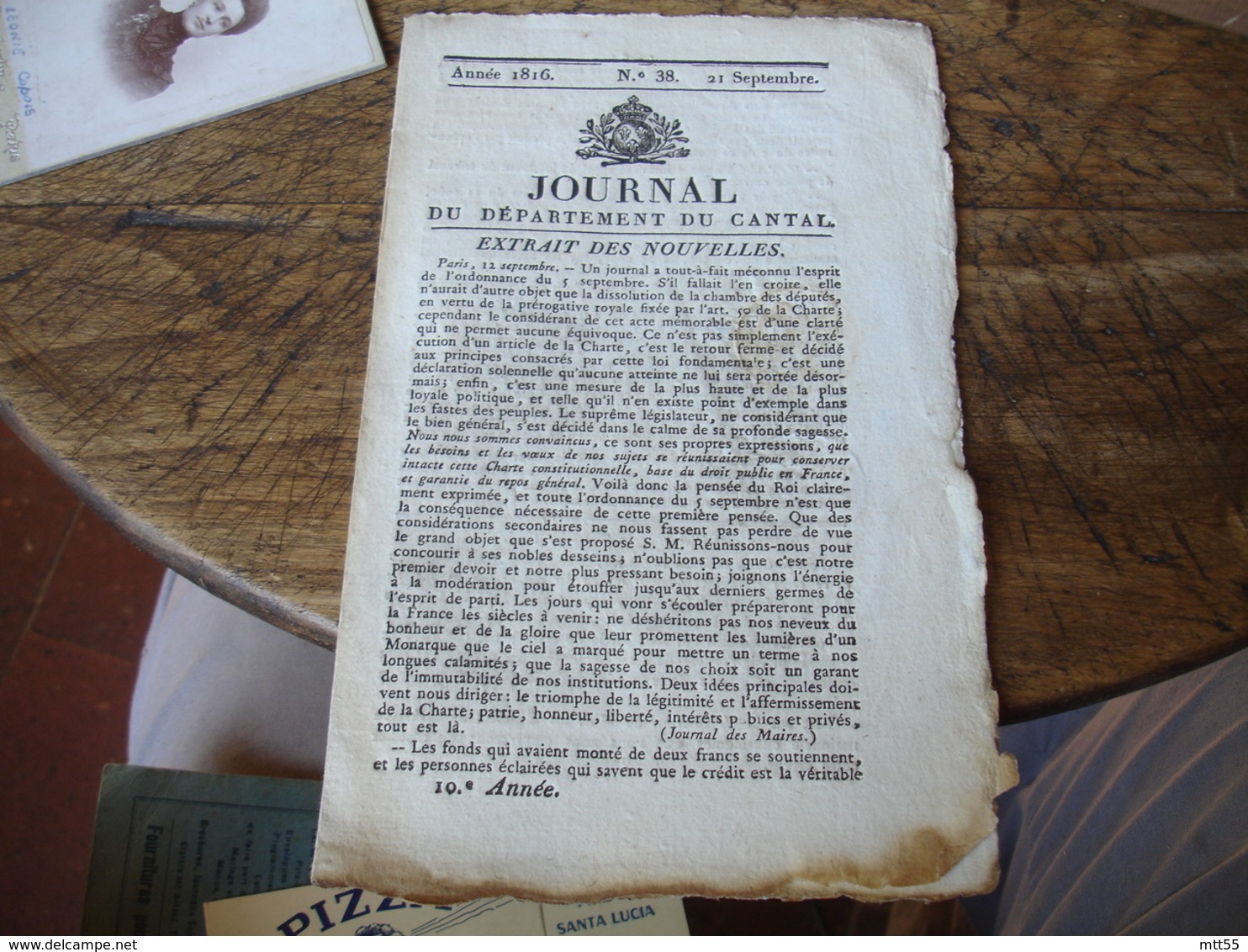 1916 21 Septembre Journal Departement Cantal Avec Timbre Fiscal - Historical Documents