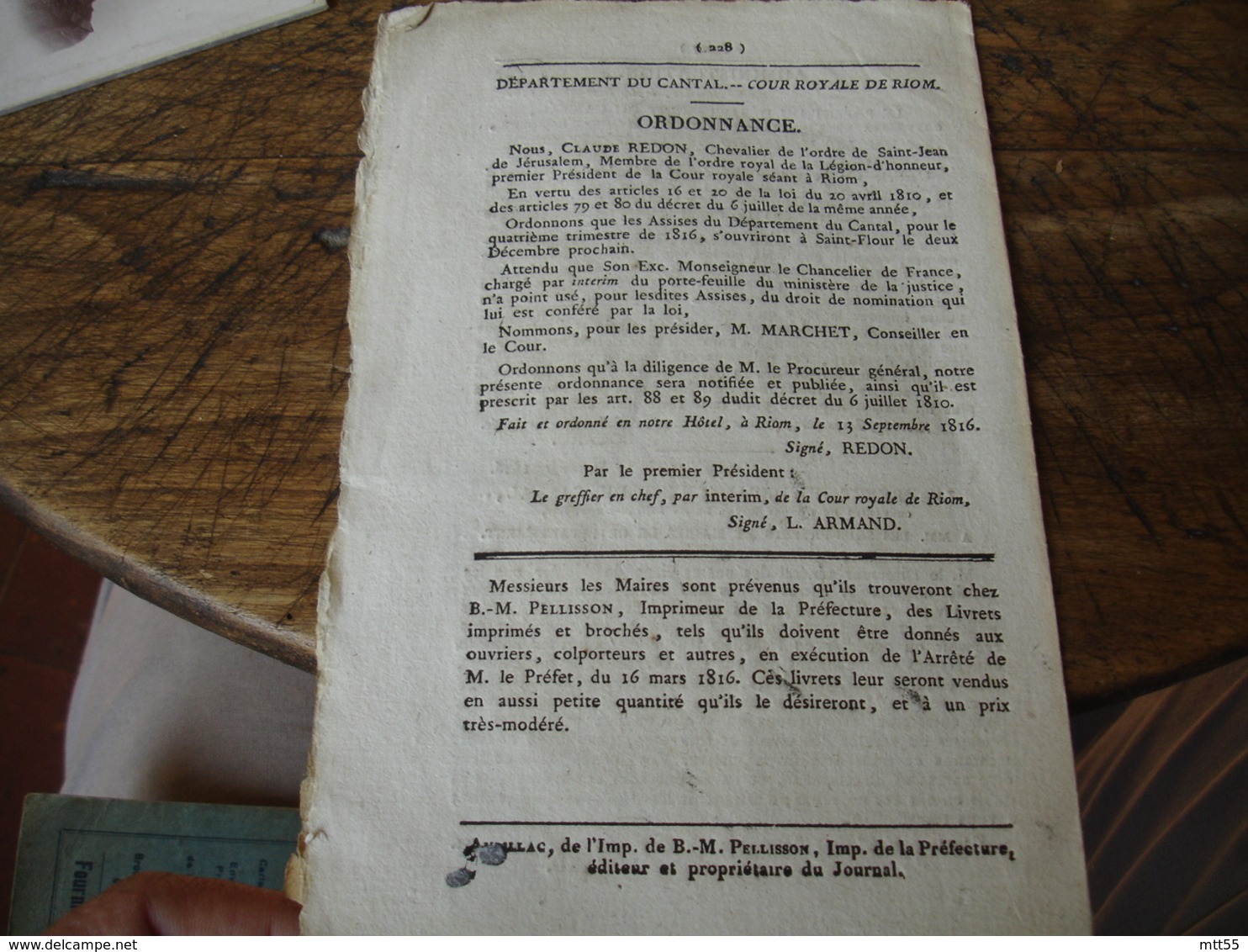 1916 21 Septembre Journal Departement Cantal Avec Timbre Fiscal - Historical Documents