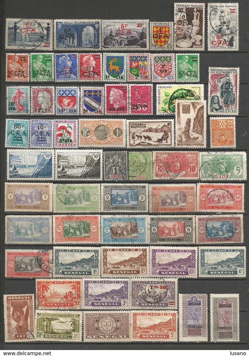 Anciennes colonies françaises + DOM-TOM : petite collection de timbres neufs (* ou **) et oblitérés - qq 2ème choix