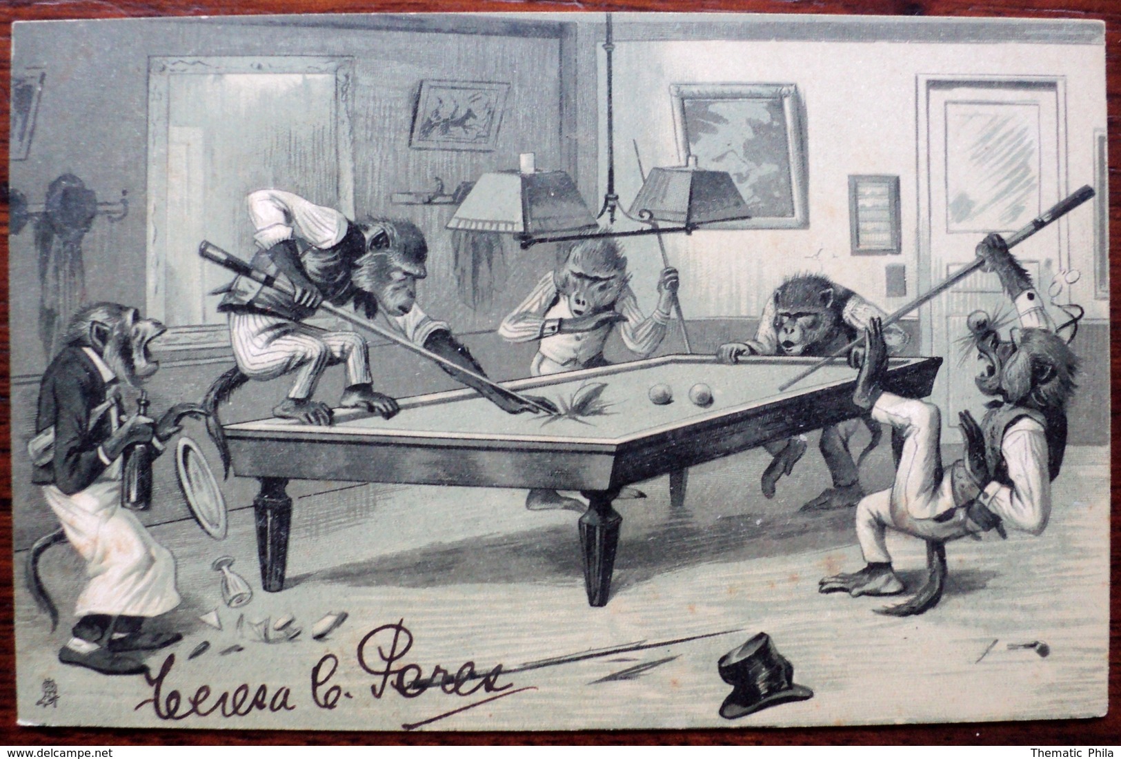 CPA Post Card - Prussia Raphael Tuck & Sons Art Series 942 Singes Monkeys Monkey Billard Billiards Affe Affes - Autres & Non Classés