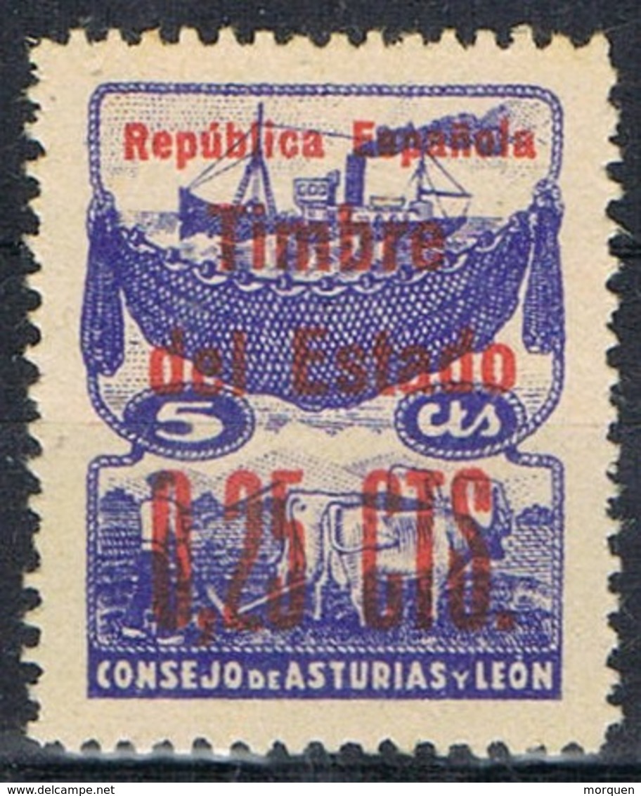 Sello ASTURIAS Y LEON, 25 Cts Sobre 5 Cts, No Expedido 1937, Num NE 3 ** - Asturies & Leon