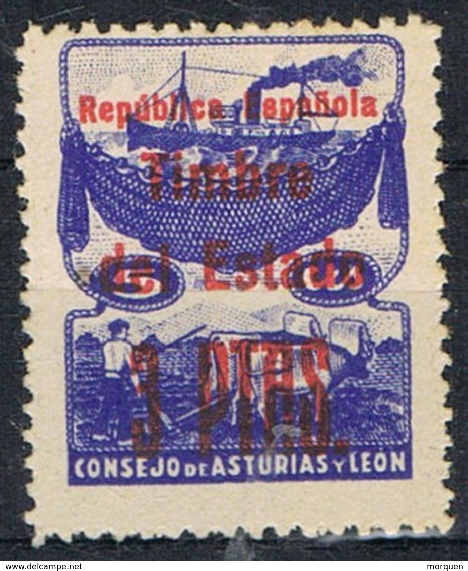 Sello ASTURIAS Y LEON, 3 Pts Sobre 5 Cts, No Expedido 1937, Num NE 5 ** - Asturies & Leon