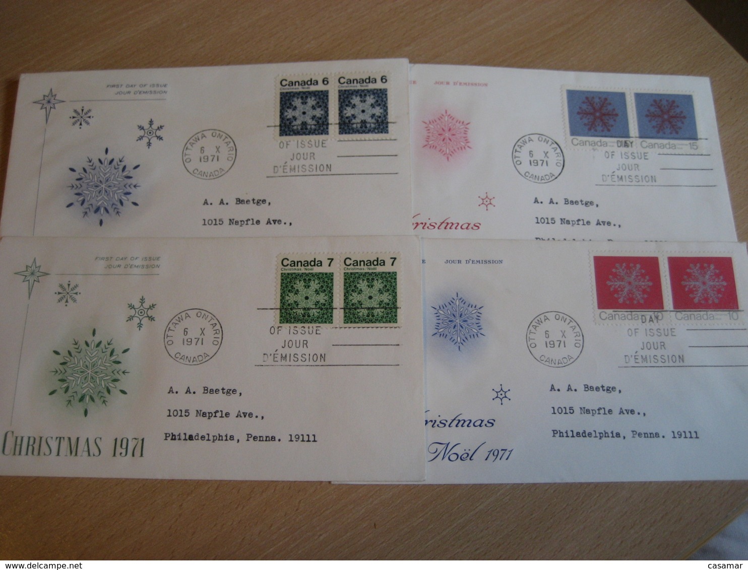 OTTAWA 1971 Yvert 465/8 Christmas Noel Snowflake 4 Weather Meteorology FDC Cancel Cover CANADA - 1971-1980