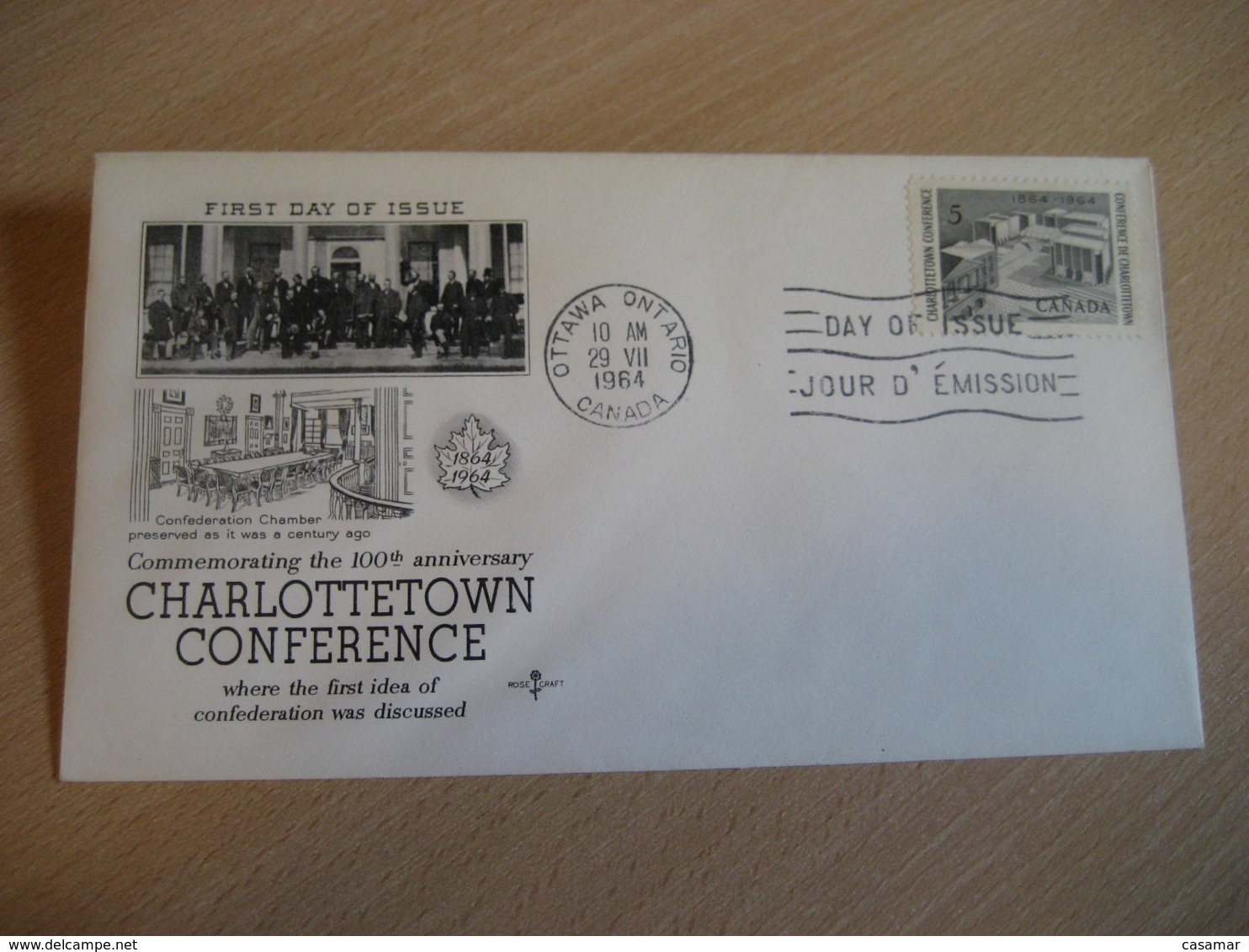 OTTAWA 1964 Yvert 356 Charlottetown Conference FDC Cancel Cover CANADA - 1961-1970