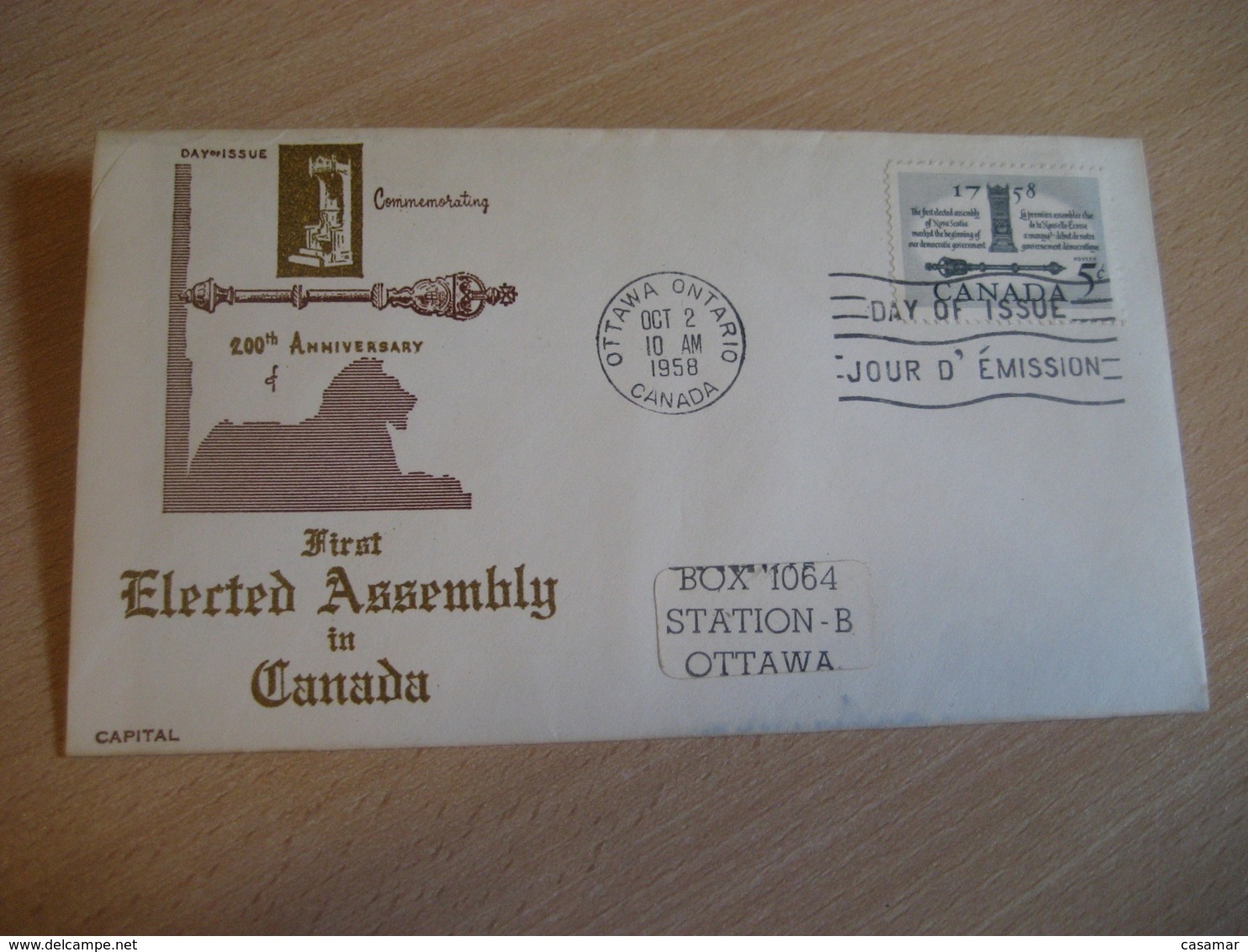 OTTAWA 1958 Yvert 309 First Elected Assembly FDC Cancel Cover CANADA - 1952-1960