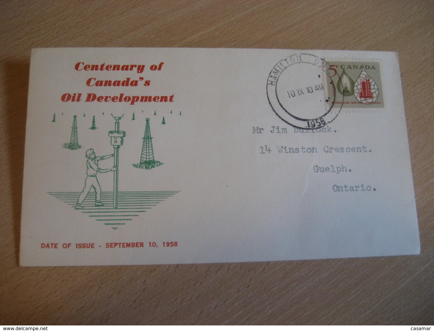 HAMILTON 1958 Yvert 308 Oil Petroleum Gas Geology FDC Cancel Cover CANADA - 1952-1960