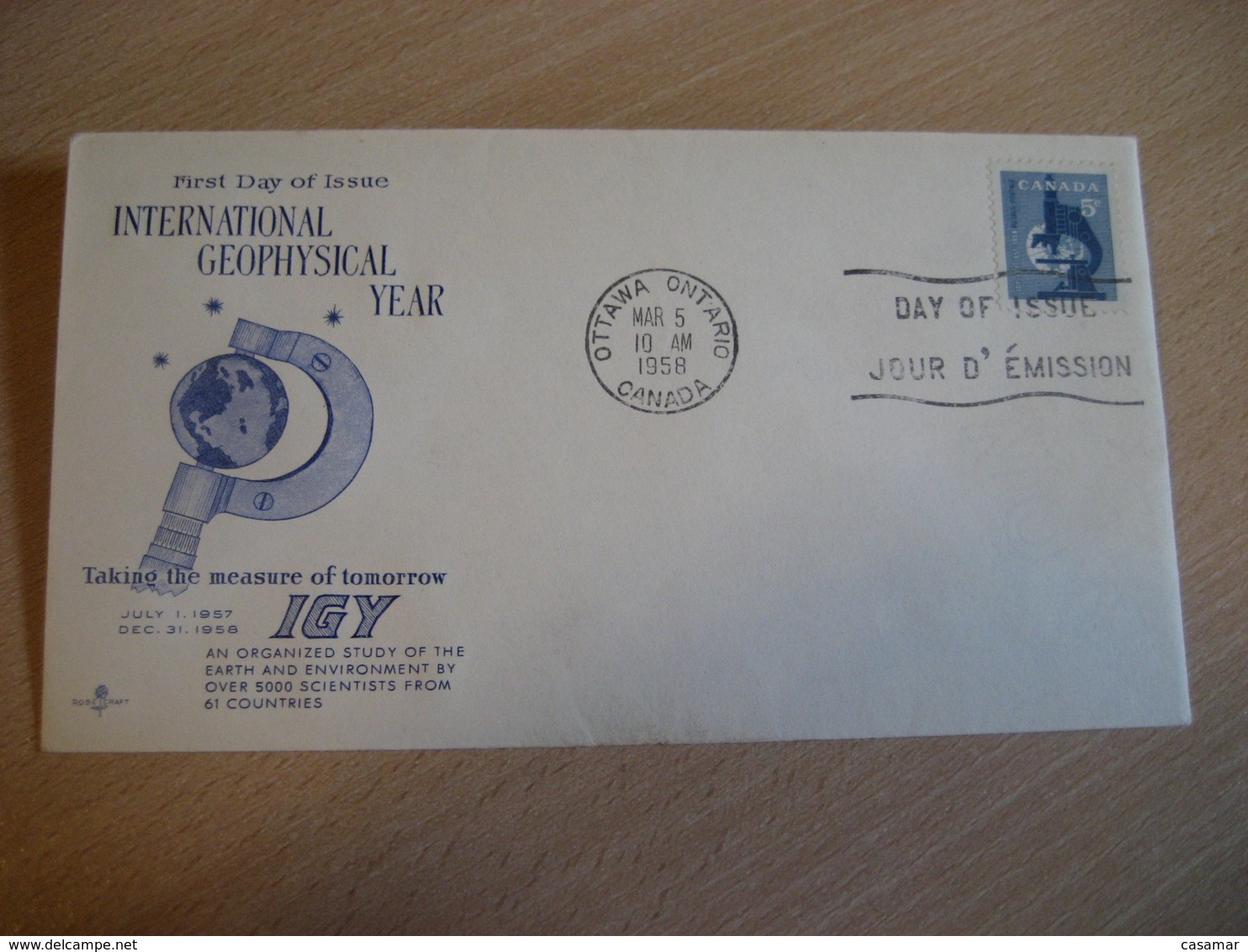 OTTAWA 1958 Yvert 303 Int. Geophysical Year Geology Physics Science Microscope FDC Cancel Cover CANADA - 1952-1960