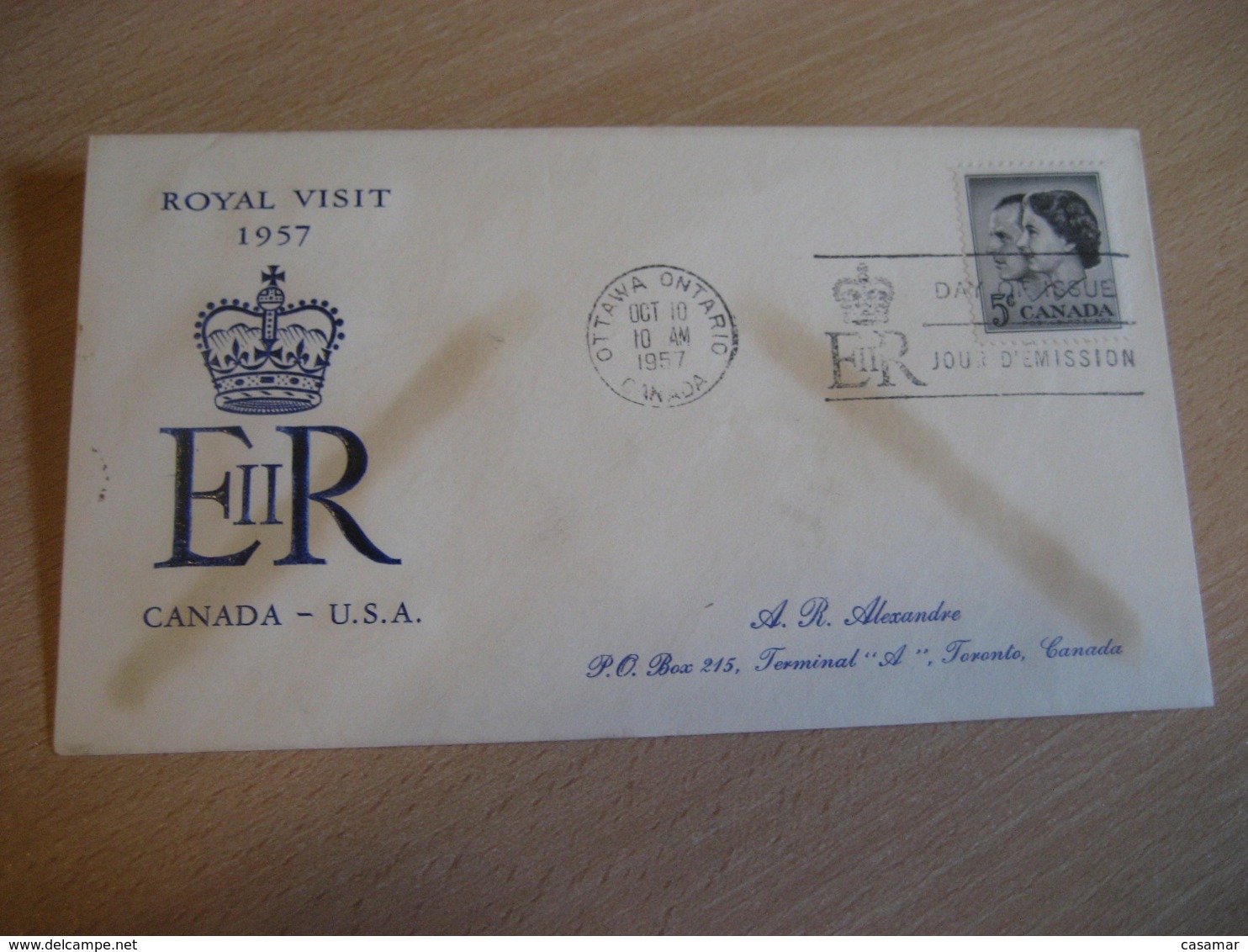 OTTAWA 1957 Yvert 301 Royal Visit Canada USA QEII Royal Family Royalty FDC Cancel Cover CANADA - 1952-1960