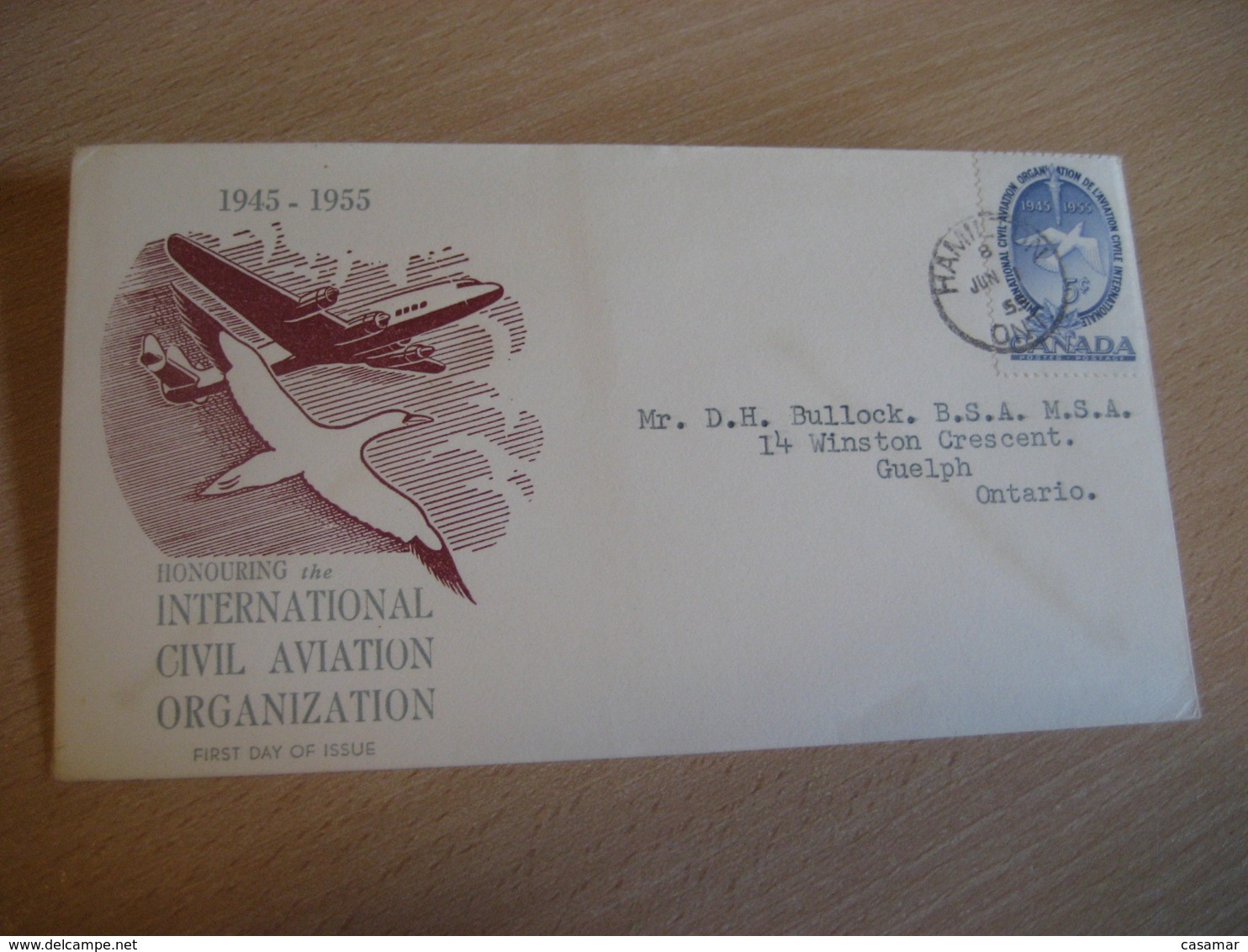 HAMILTON 1955 Yvert 281 International Civil Aviation Organization FDC Cancel Cover CANADA - 1952-1960