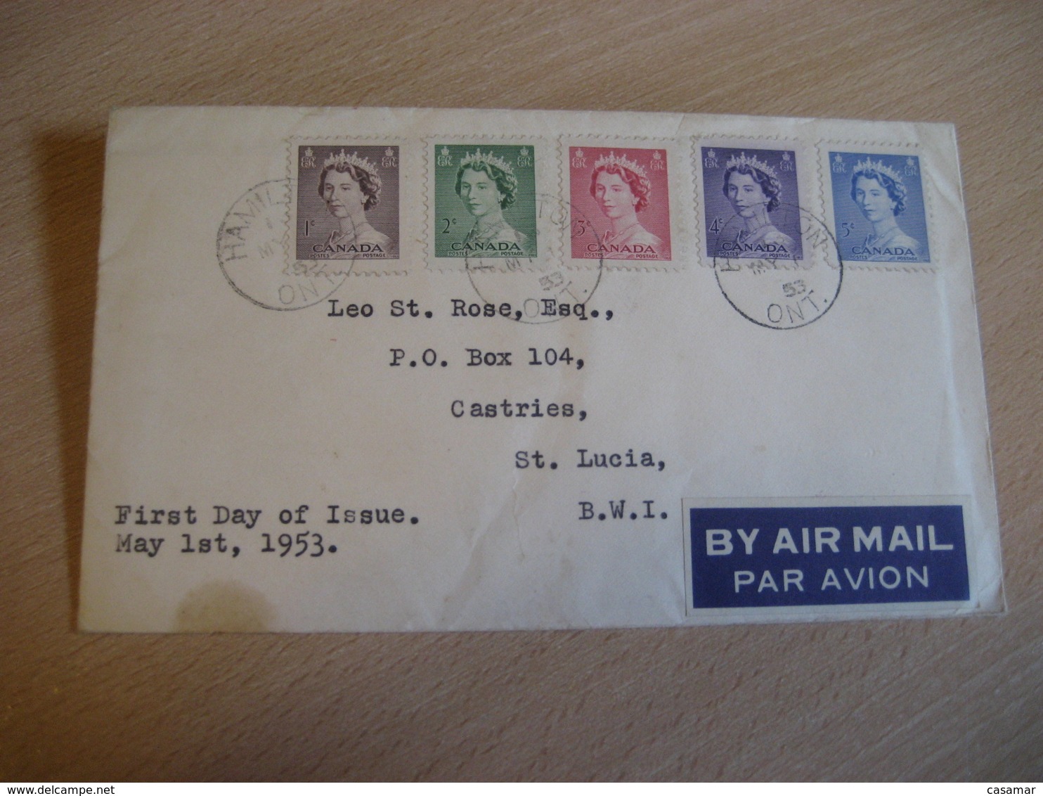 HAMILTON 1953 Yvert 260/4 QEII Royal Family Royalty Air Mail FDC Cancel Cover CANADA - 1952-1960