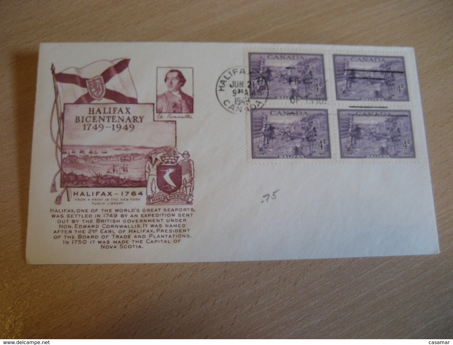 HALIFAX 1949 Yvert 230 Bicentenary Block Of 4 FDC Cancel Cover CANADA - ....-1951